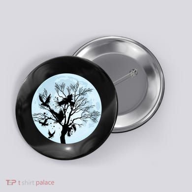Moonlight Night Black Crow Forest Animal Bird Raven Button