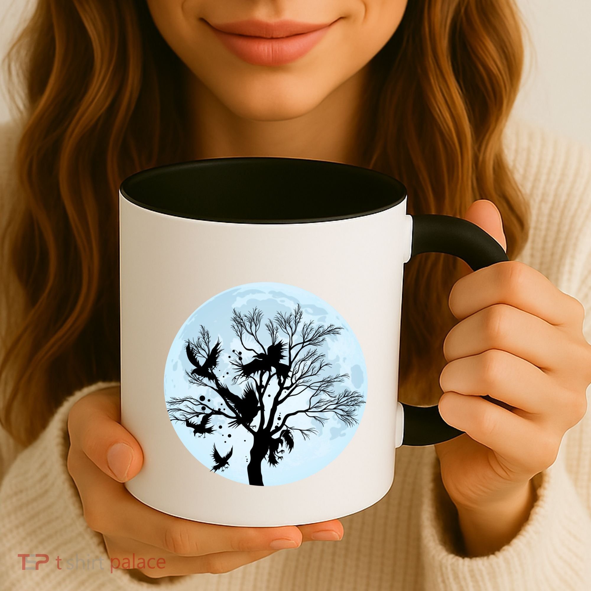 Moonlight Night Black Crow Forest Animal Bird Raven Coffee Mug