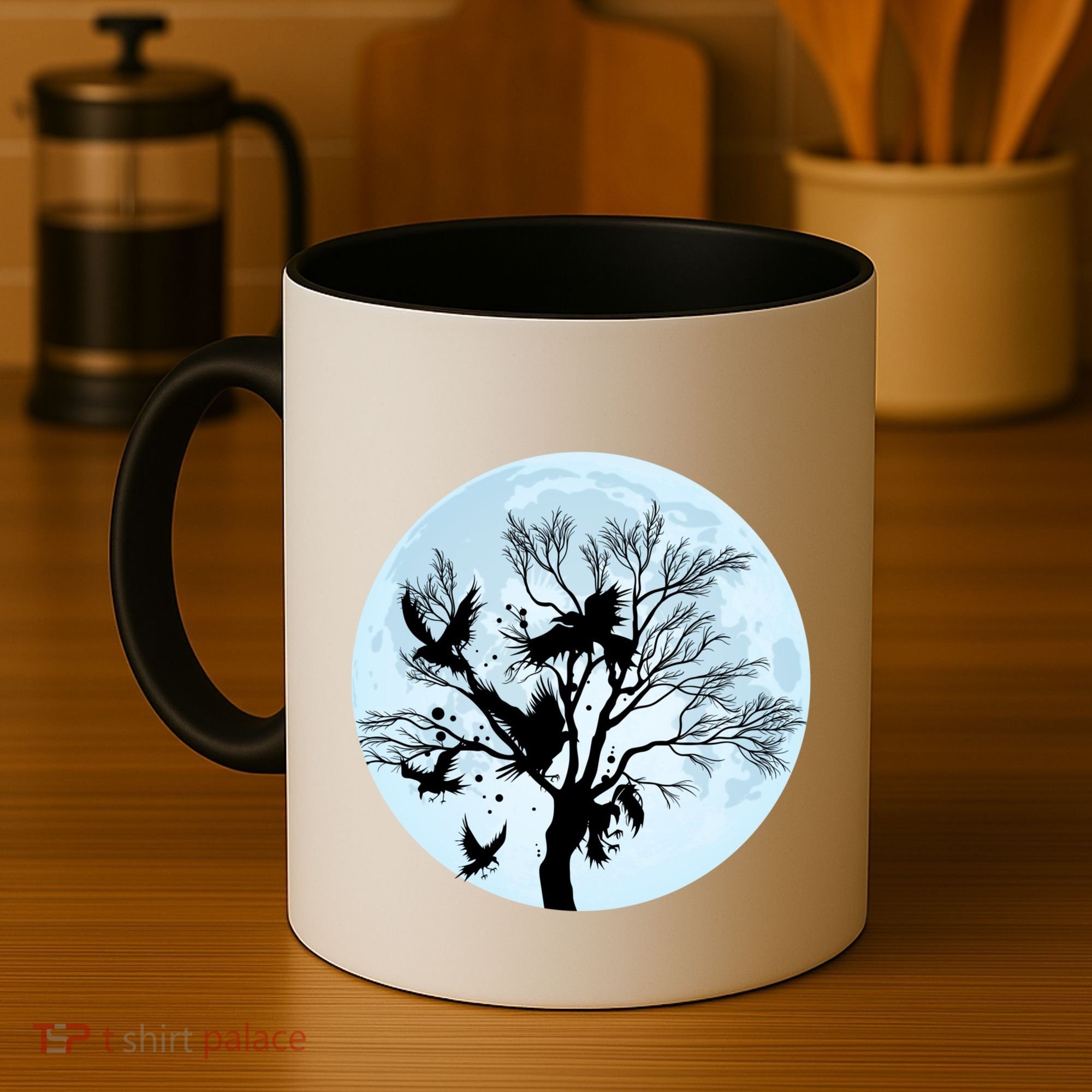 Moonlight Night Black Crow Forest Animal Bird Raven Coffee Mug