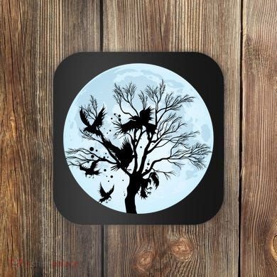 Moonlight Night Black Crow Forest Animal Bird Raven Coaster