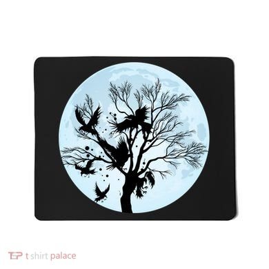 Moonlight Night Black Crow Forest Animal Bird Raven Mousepad