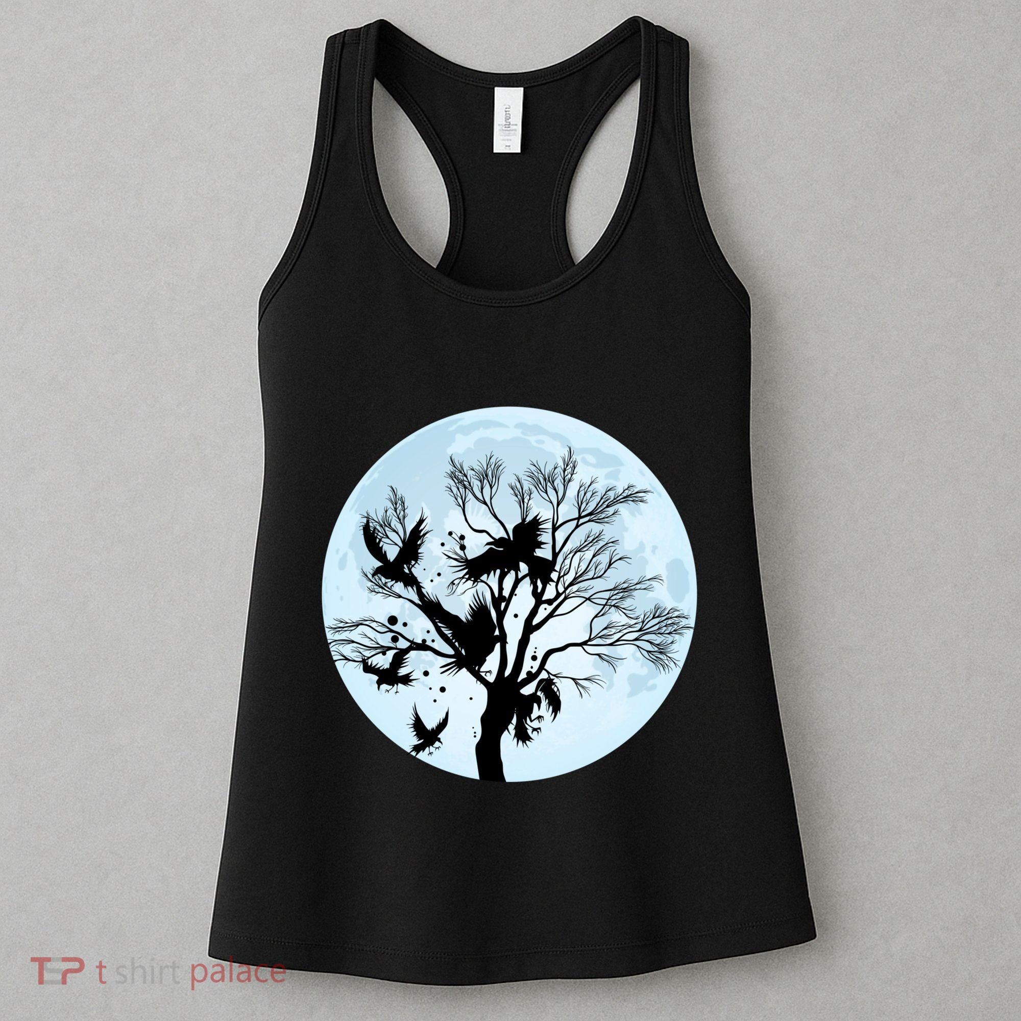 Moonlight Night Black Crow Forest Animal Bird Raven Women's Tank Top