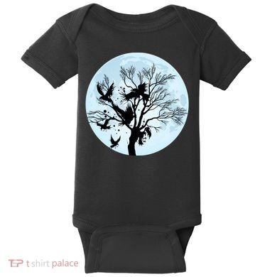 Moonlight Night Black Crow Forest Animal Bird Raven Baby Bodysuit