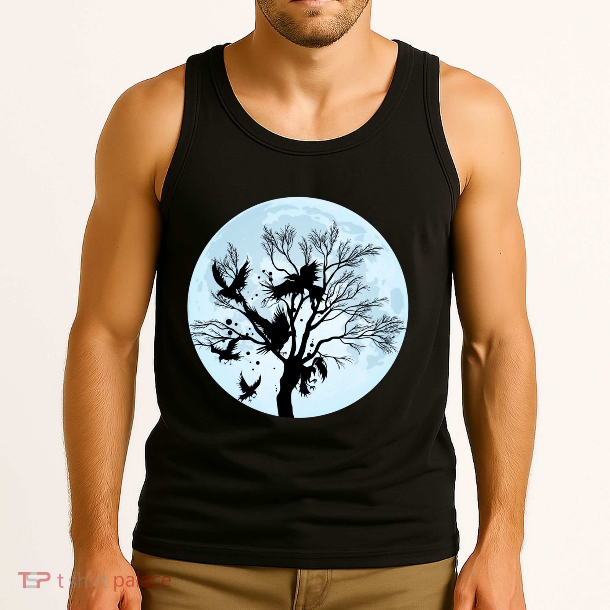 Moonlight Night Black Crow Forest Animal Bird Raven Tank Top