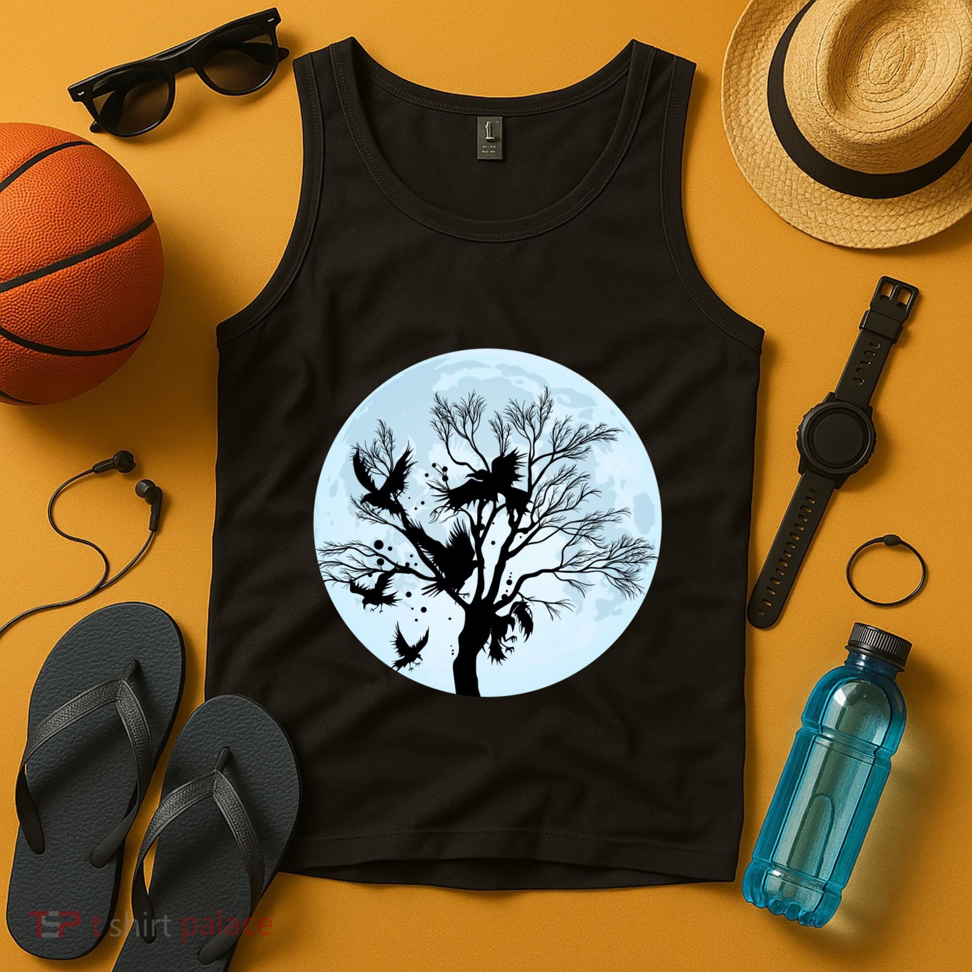 Moonlight Night Black Crow Forest Animal Bird Raven Tank Top