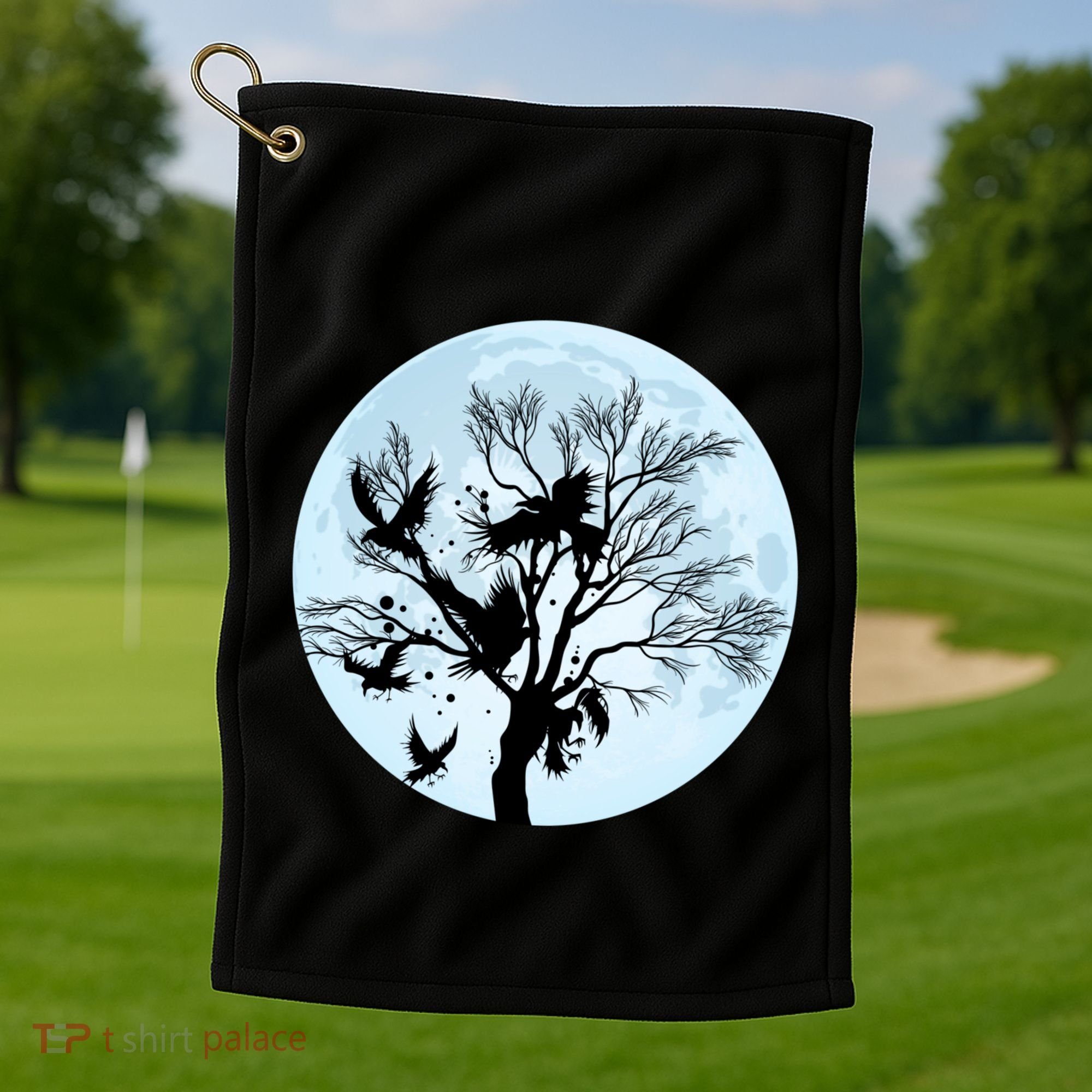 Moonlight Night Black Crow Forest Animal Bird Raven Golf Towel