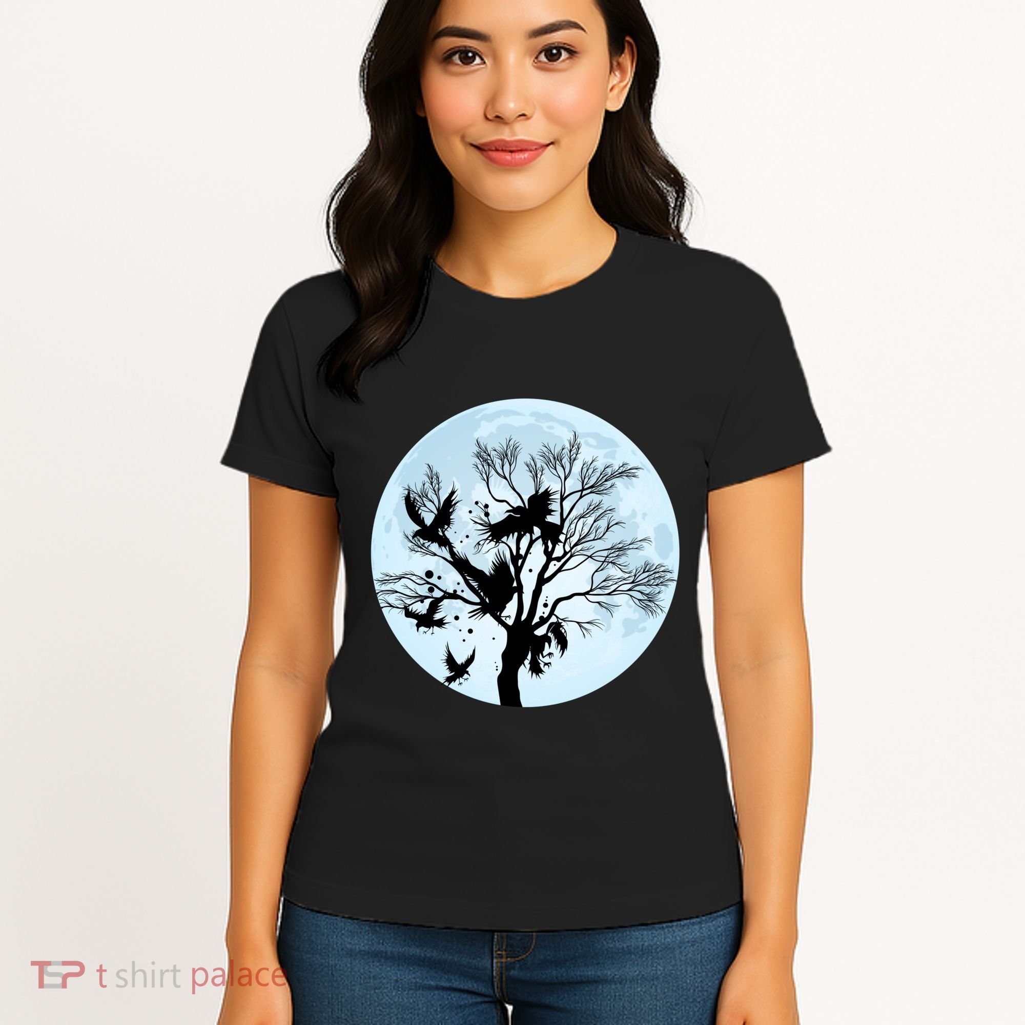 Moonlight Night Black Crow Forest Animal Bird Raven Women's T-Shirt