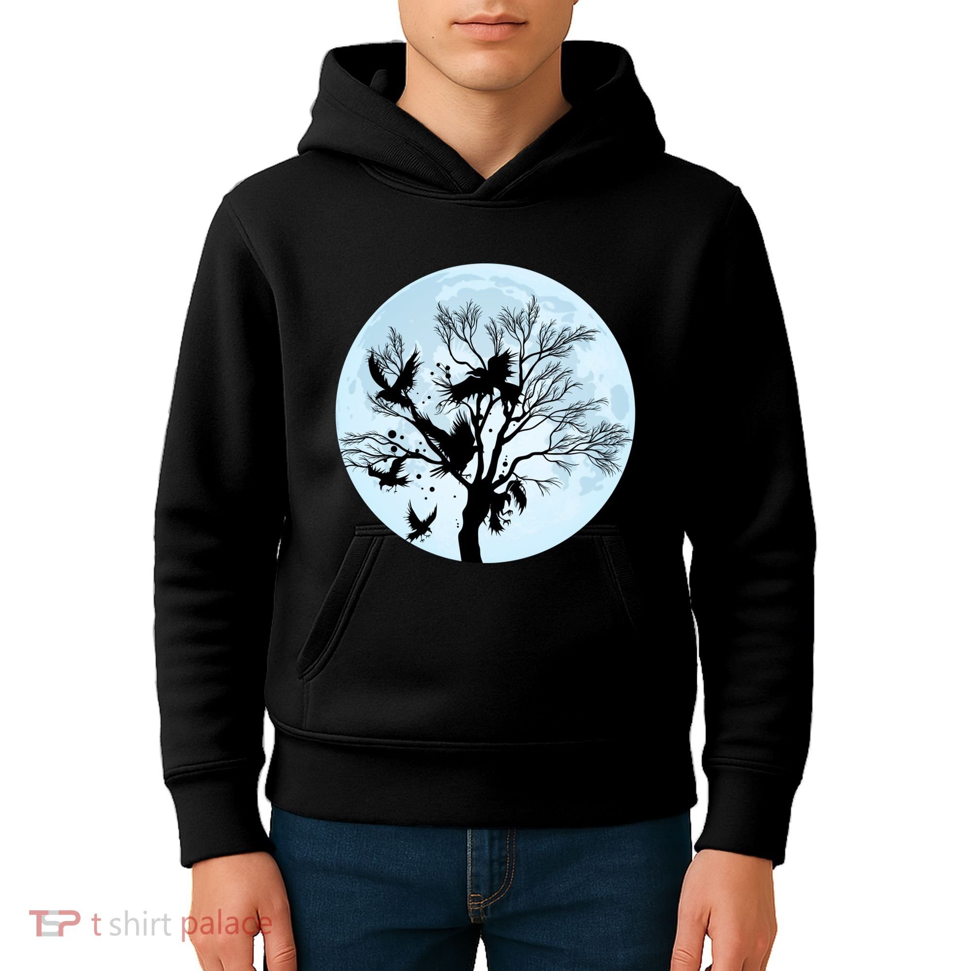 Moonlight Night Black Crow Forest Animal Bird Raven Kids Hoodie
