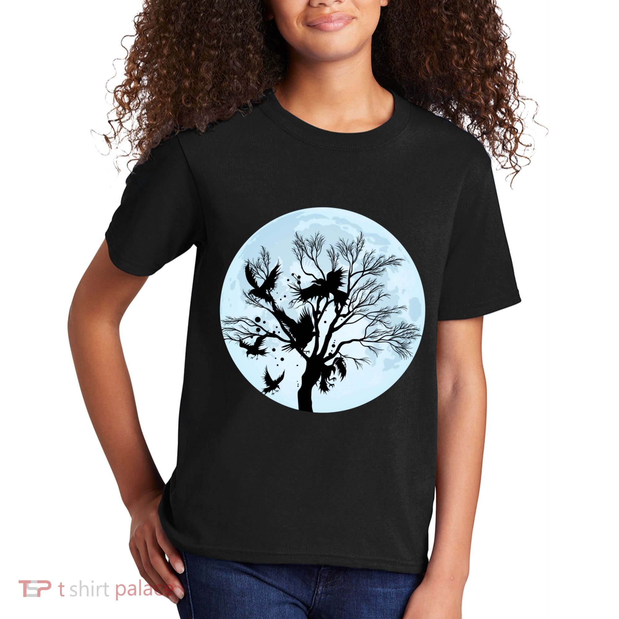 Moonlight Night Black Crow Forest Animal Bird Raven Kids T-Shirt