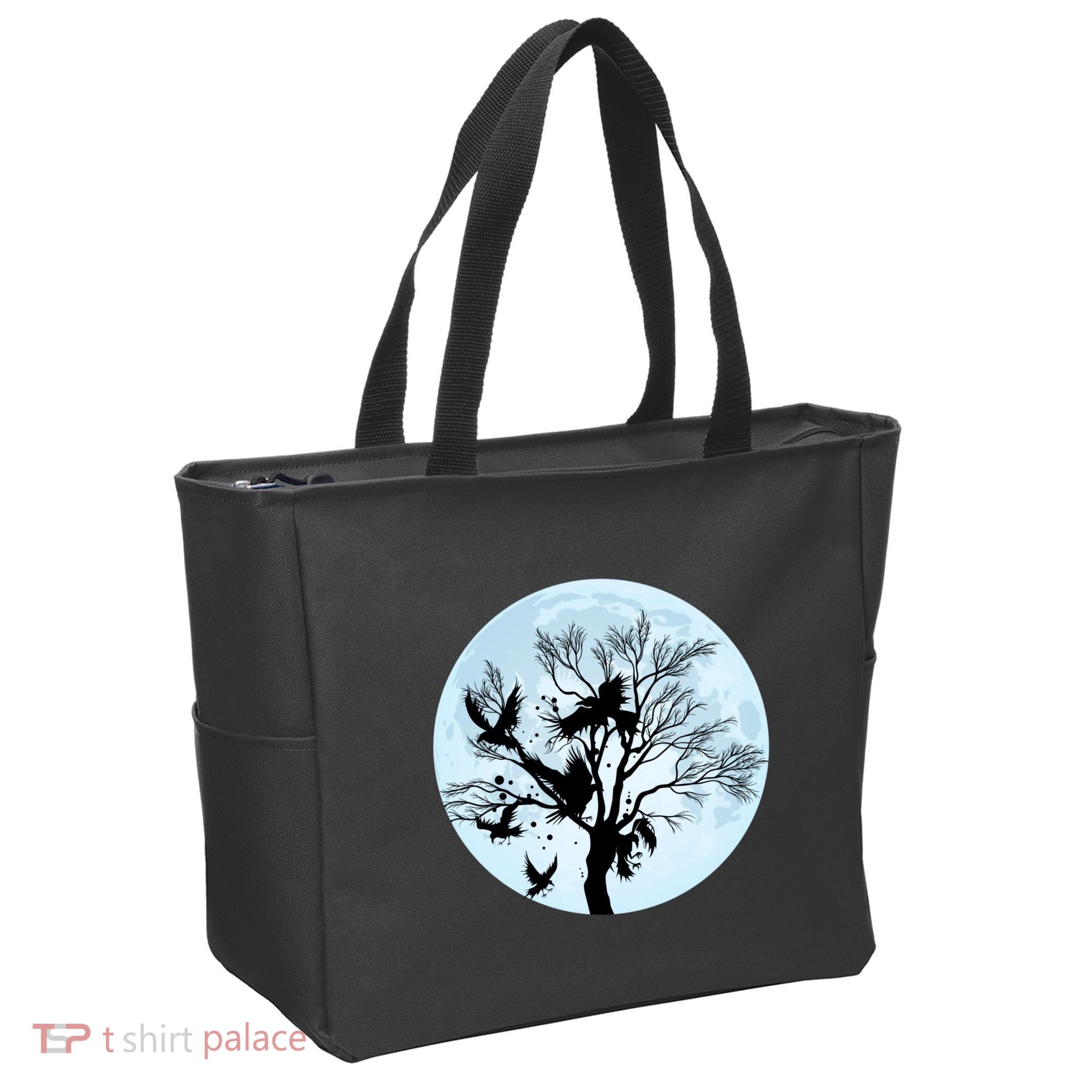 Moonlight Night Black Crow Forest Animal Bird Raven Tote Bag