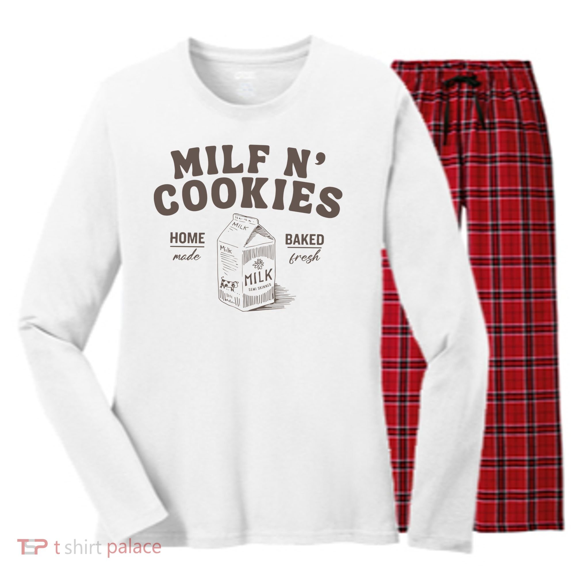 Milf N Cookies Stay At Home Women's Long Sleeve Flannel Pajama Set 