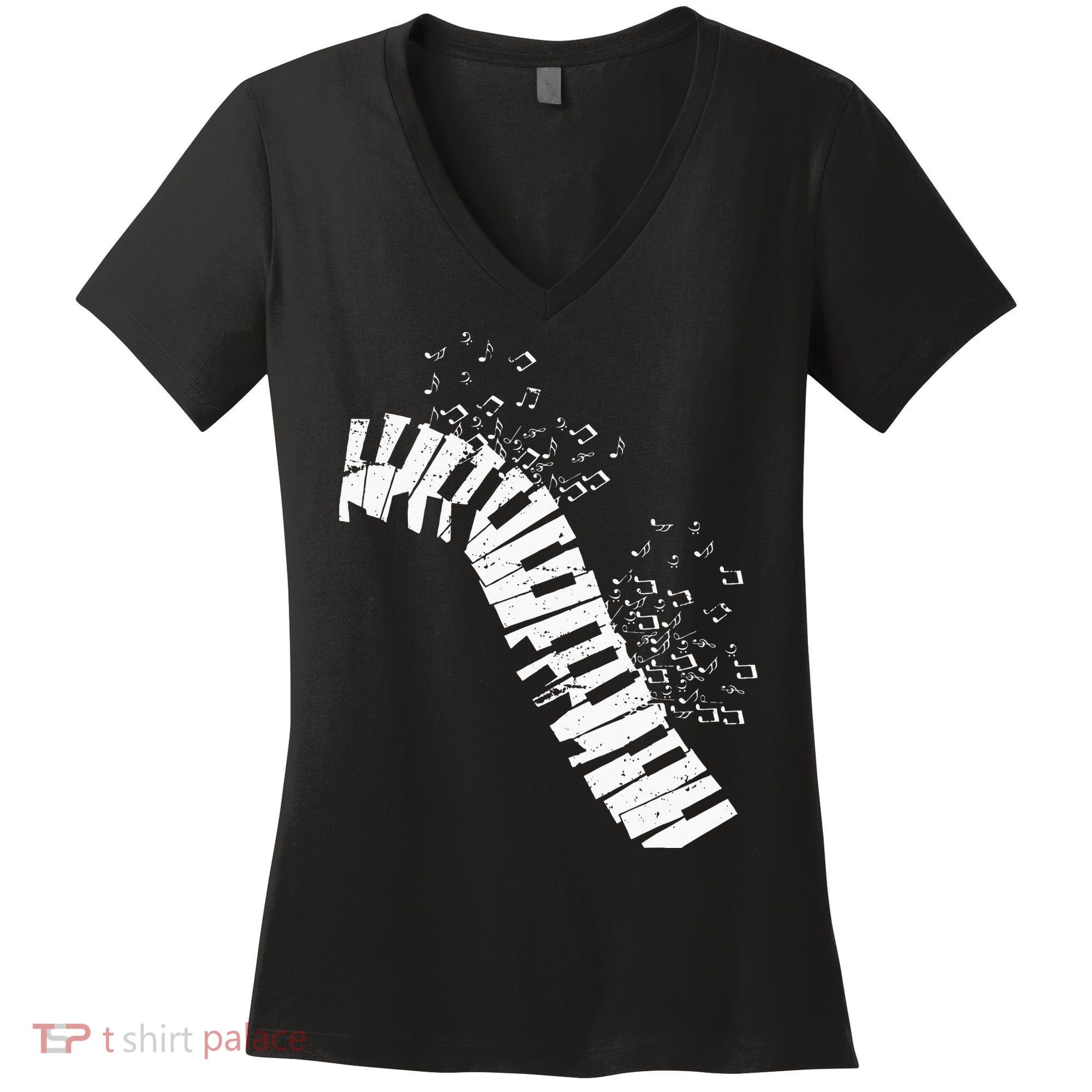 Music Notes Classical Music Instrument Piano Women's V-Neck T-Shirt