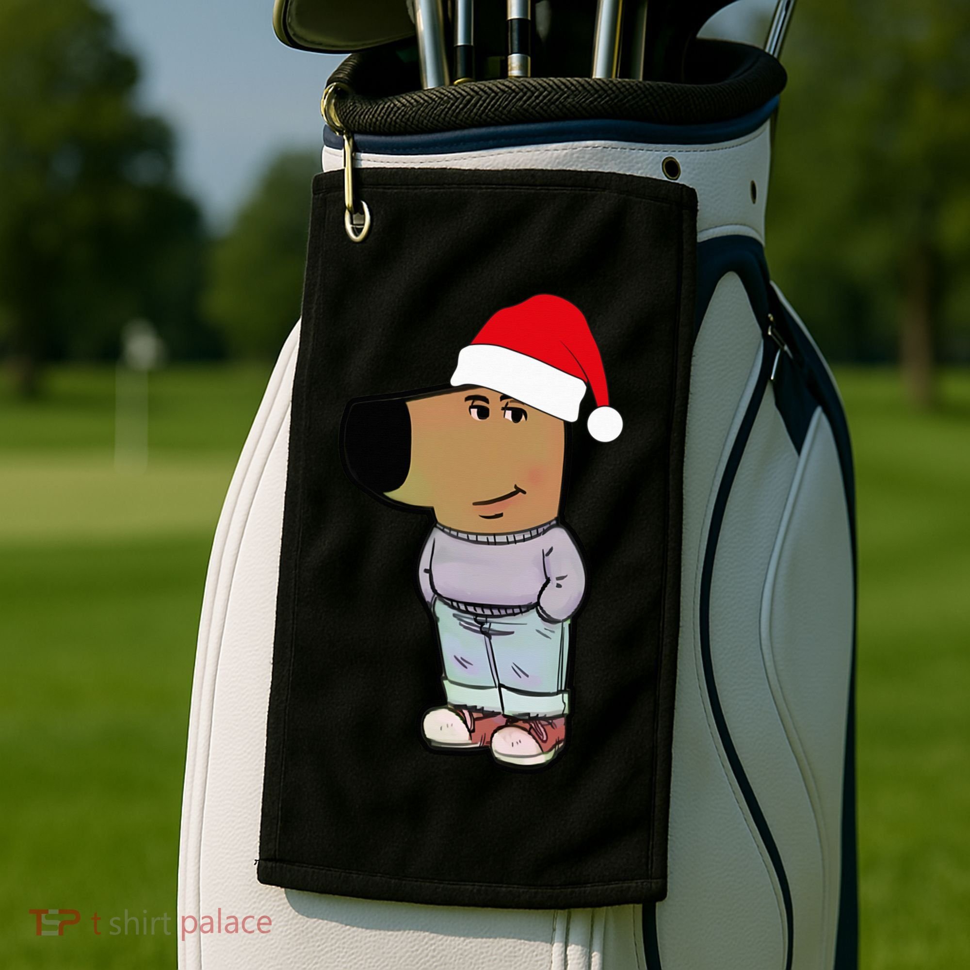 My New Character Is A Chill Guy Meme Wearing Santa Hat Chill Guy Meme Golf Towel