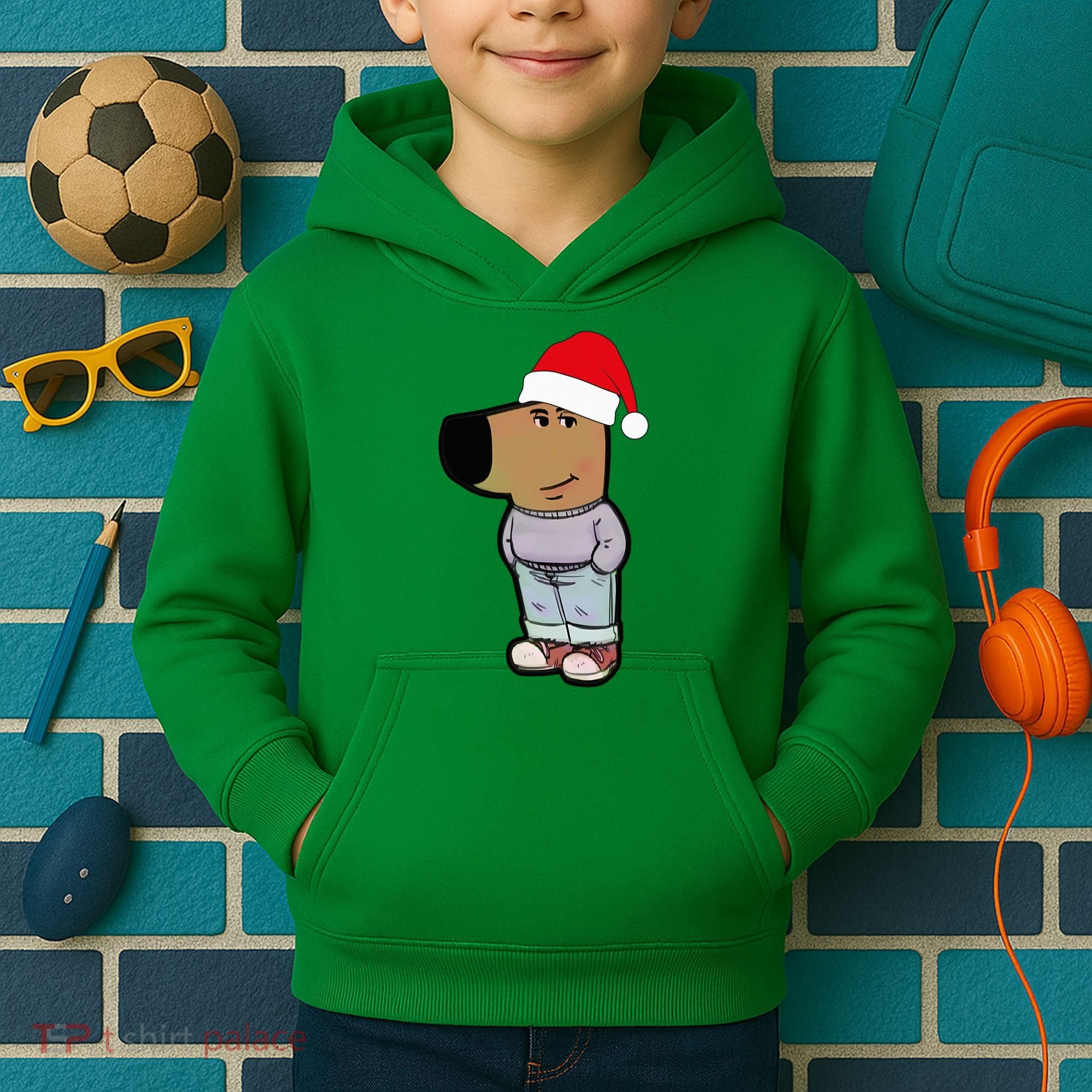 My New Character Is A Chill Guy Meme Wearing Santa Hat Chill Guy Meme Kids Hoodie