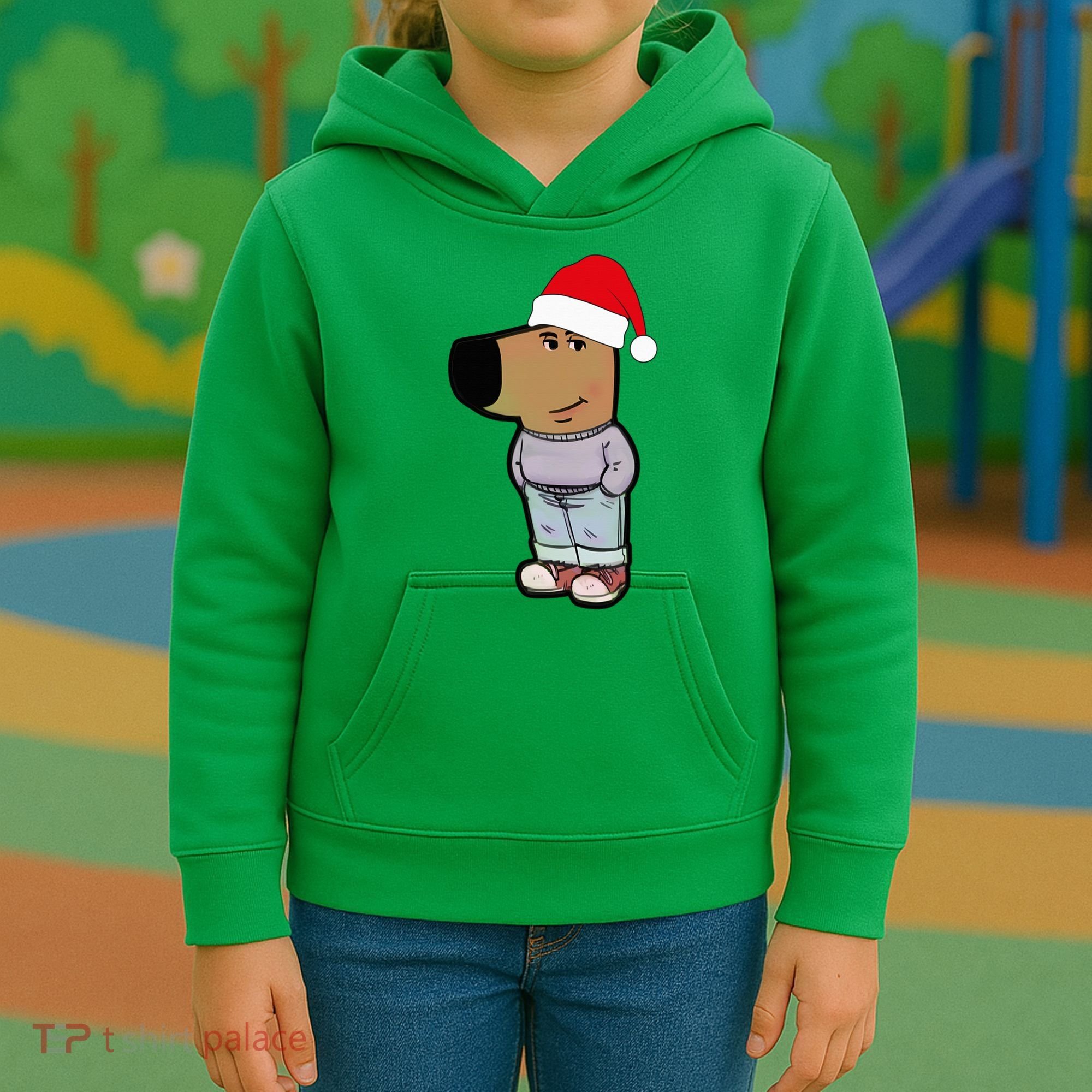 My New Character Is A Chill Guy Meme Wearing Santa Hat Chill Guy Meme Kids Hoodie