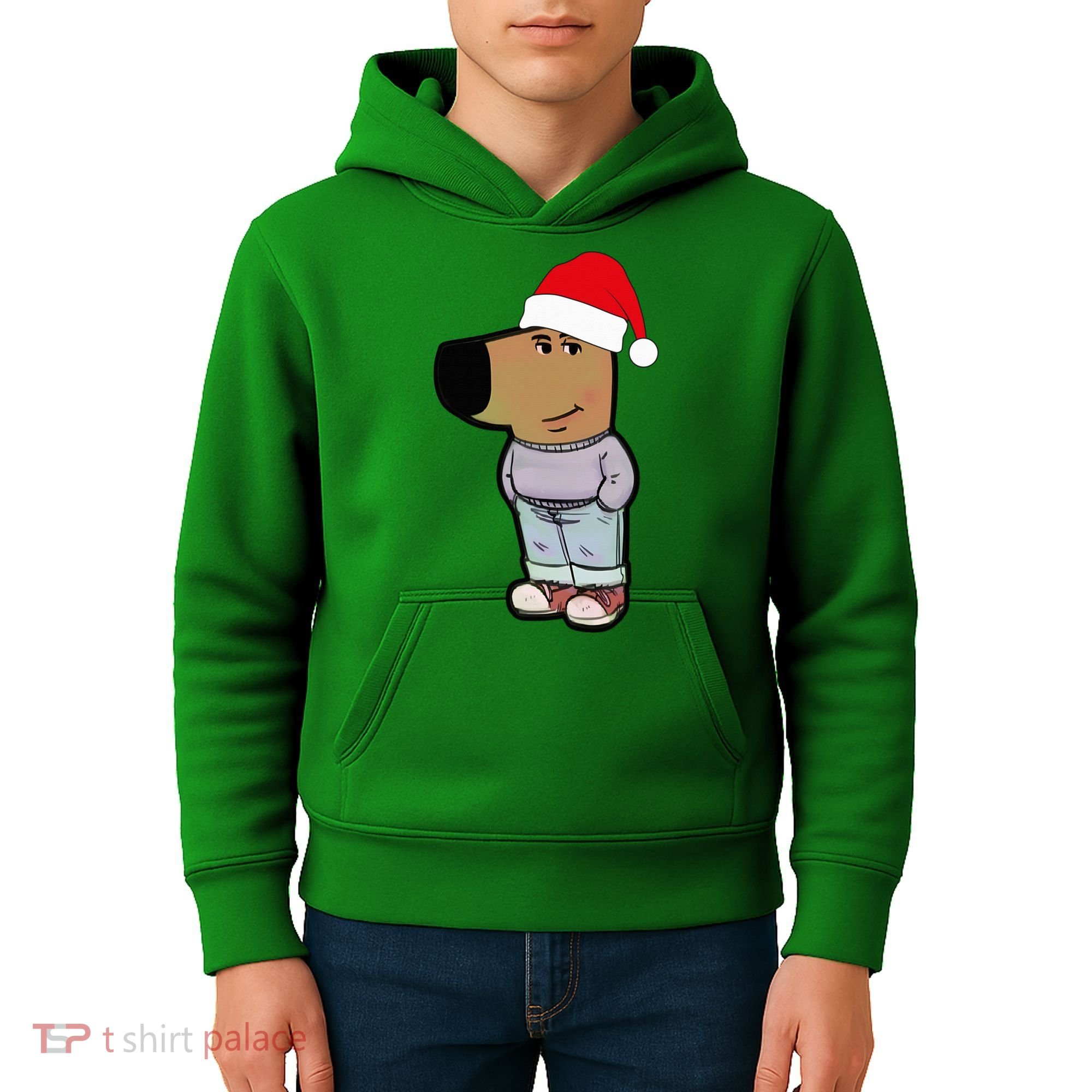 My New Character Is A Chill Guy Meme Wearing Santa Hat Chill Guy Meme Kids Hoodie