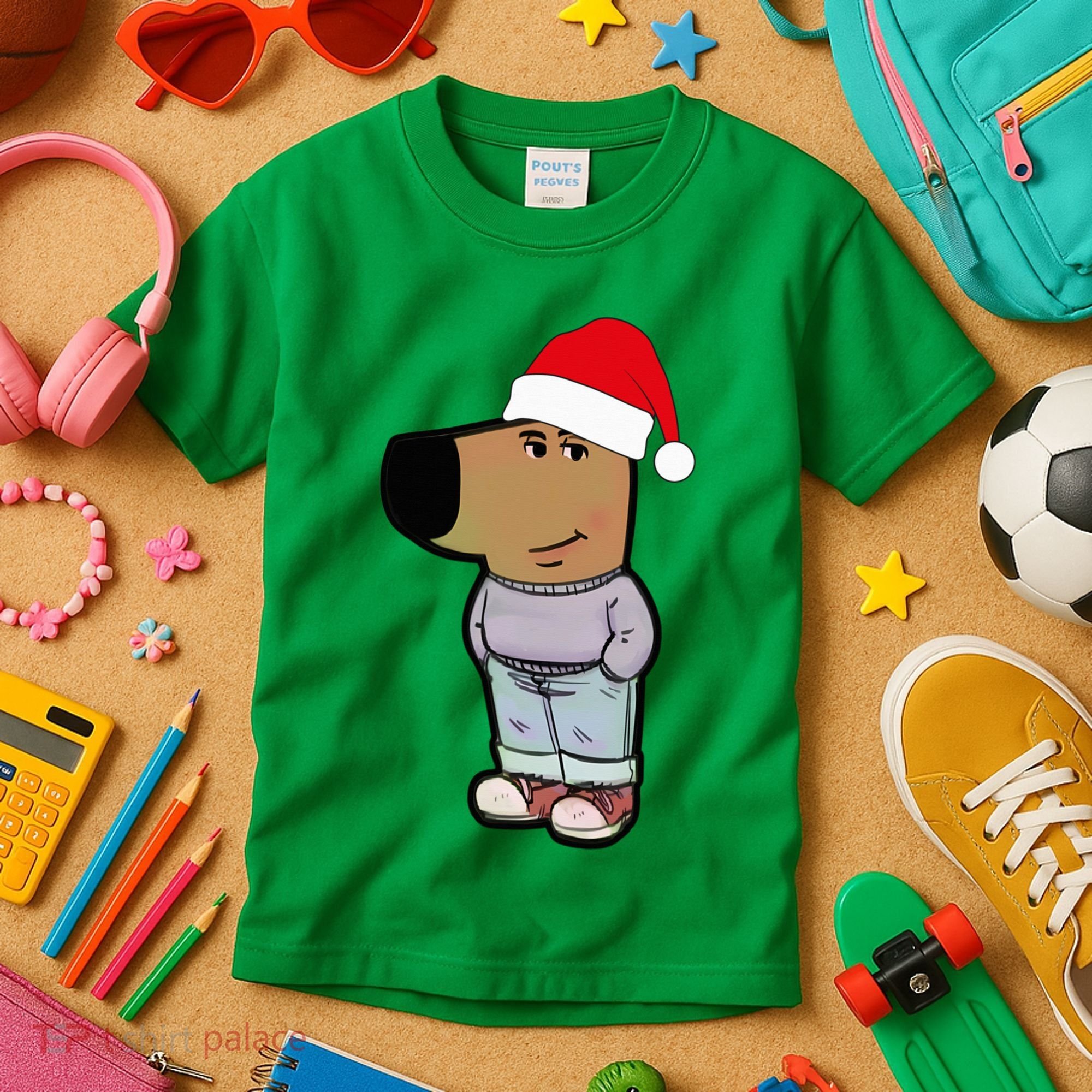 My New Character Is A Chill Guy Meme Wearing Santa Hat Chill Guy Meme Kids T-Shirt