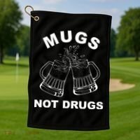 Mugs Not Drugs St Patrick's Day Funny Beer Golf Towel thumb 1