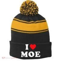 Moe Name Gift I Love Moe Heart Moe Stripe Pom Pom Beanie thumb 0