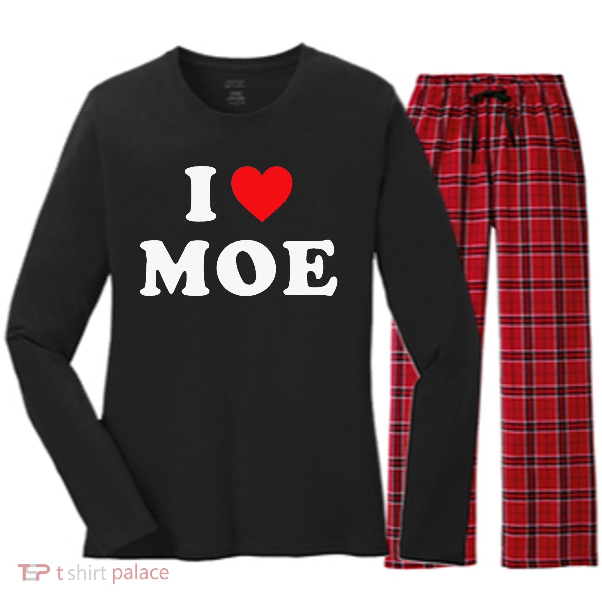 Moe Name Gift I Love Moe Heart Moe Women's Long Sleeve Flannel Pajama Set 