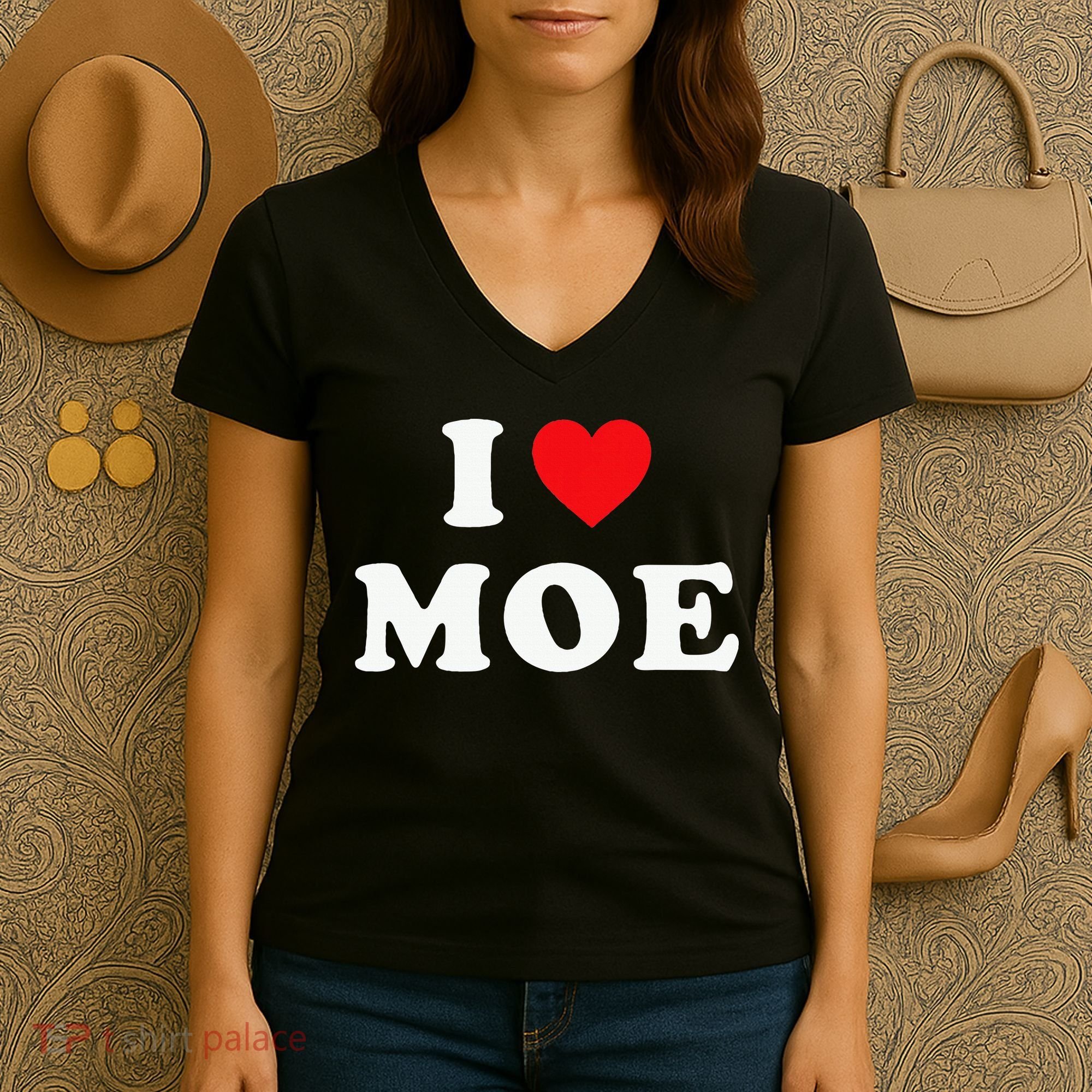 Moe Name Gift I Love Moe Heart Moe Women's V-Neck T-Shirt