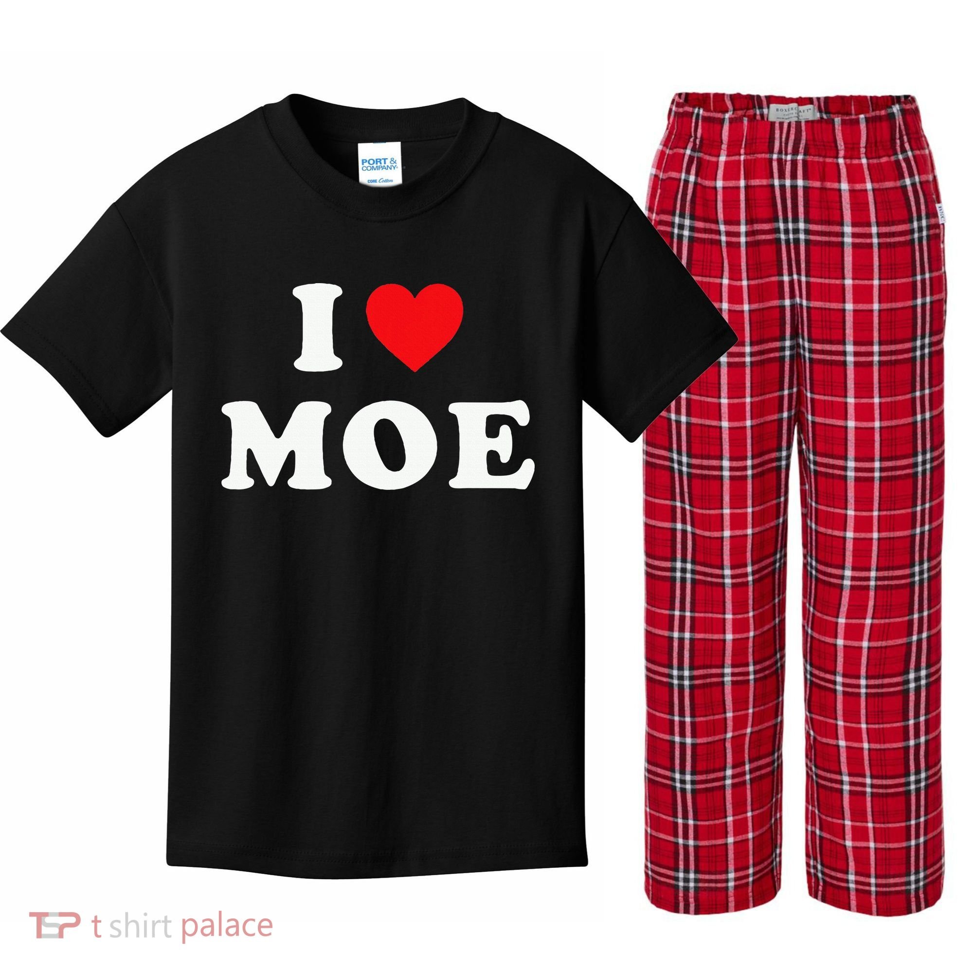 Moe Name Gift I Love Moe Heart Moe Kids Plaid Pajama Set