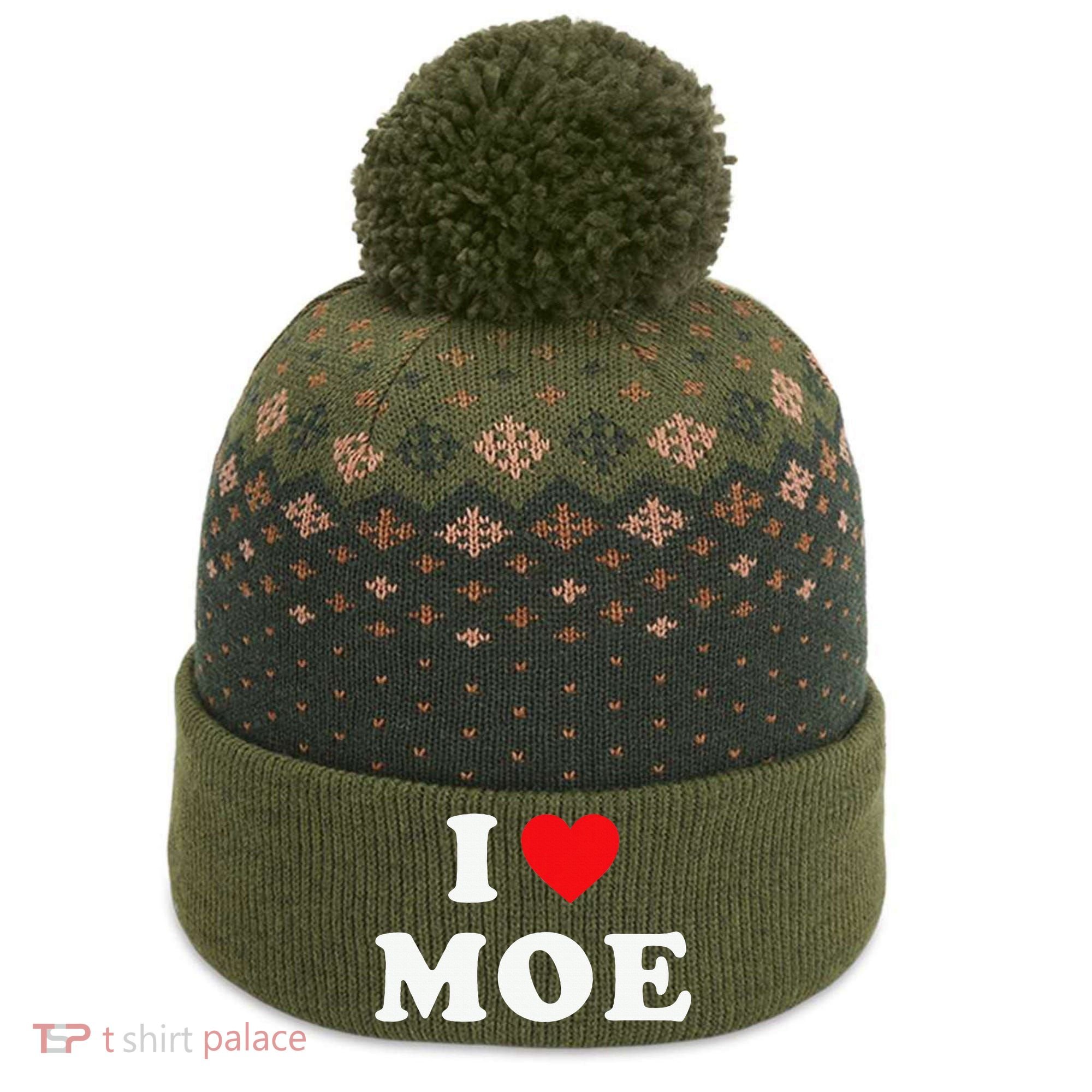 Moe Name Gift I Love Moe Heart Moe The Baniff Cuffed Pom Beanie