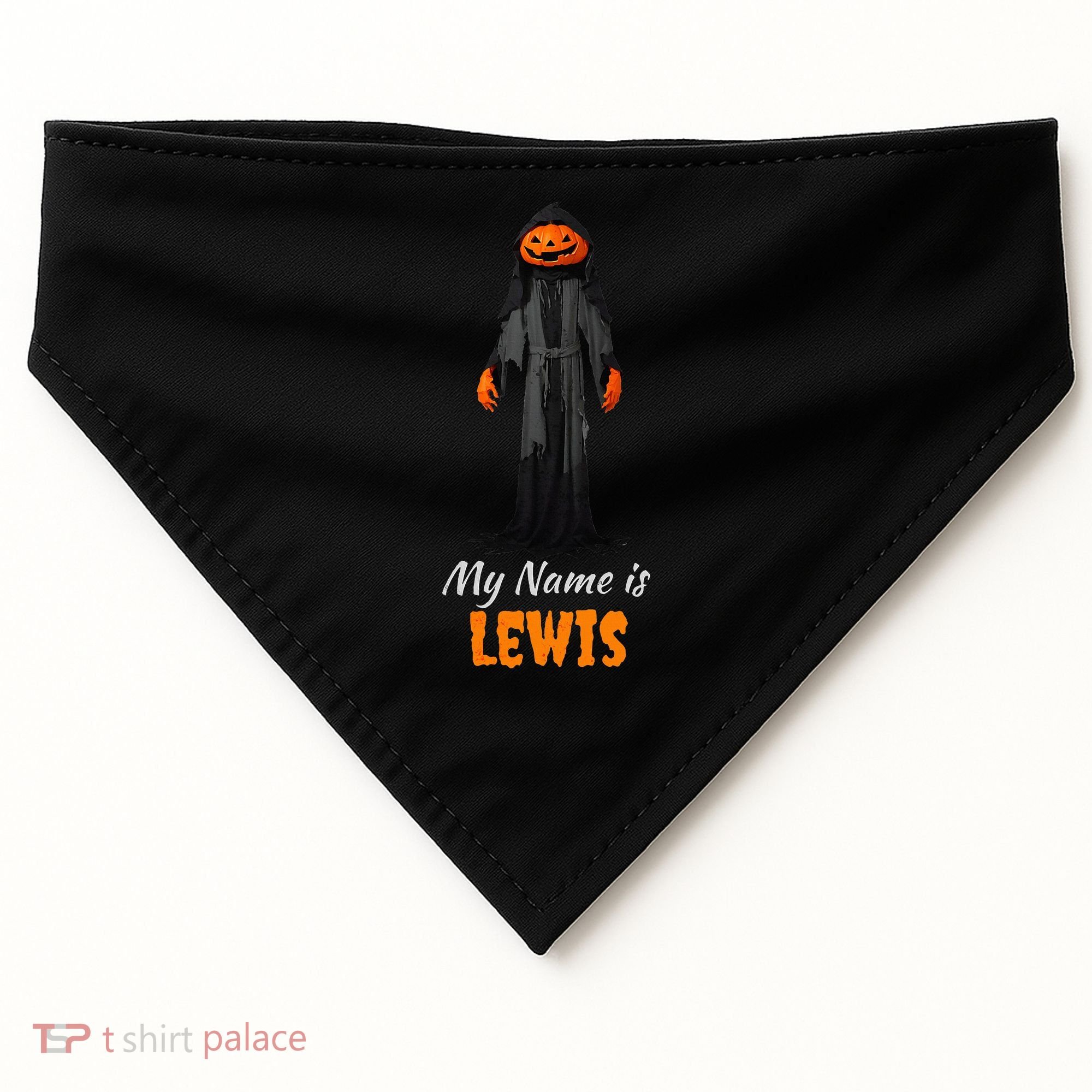 My Name Is Lewis Jack O Lantern Pumpkin Man USA-Made Doggie Bandana