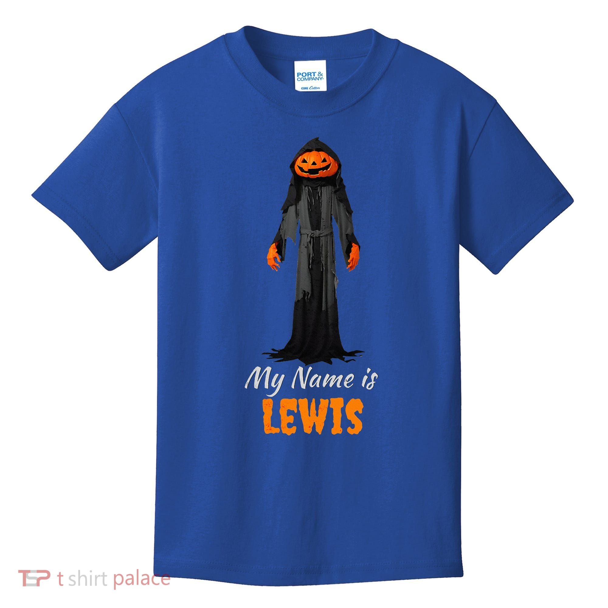 My Name Is Lewis Jack O Lantern Pumpkin Man Kids T-Shirt