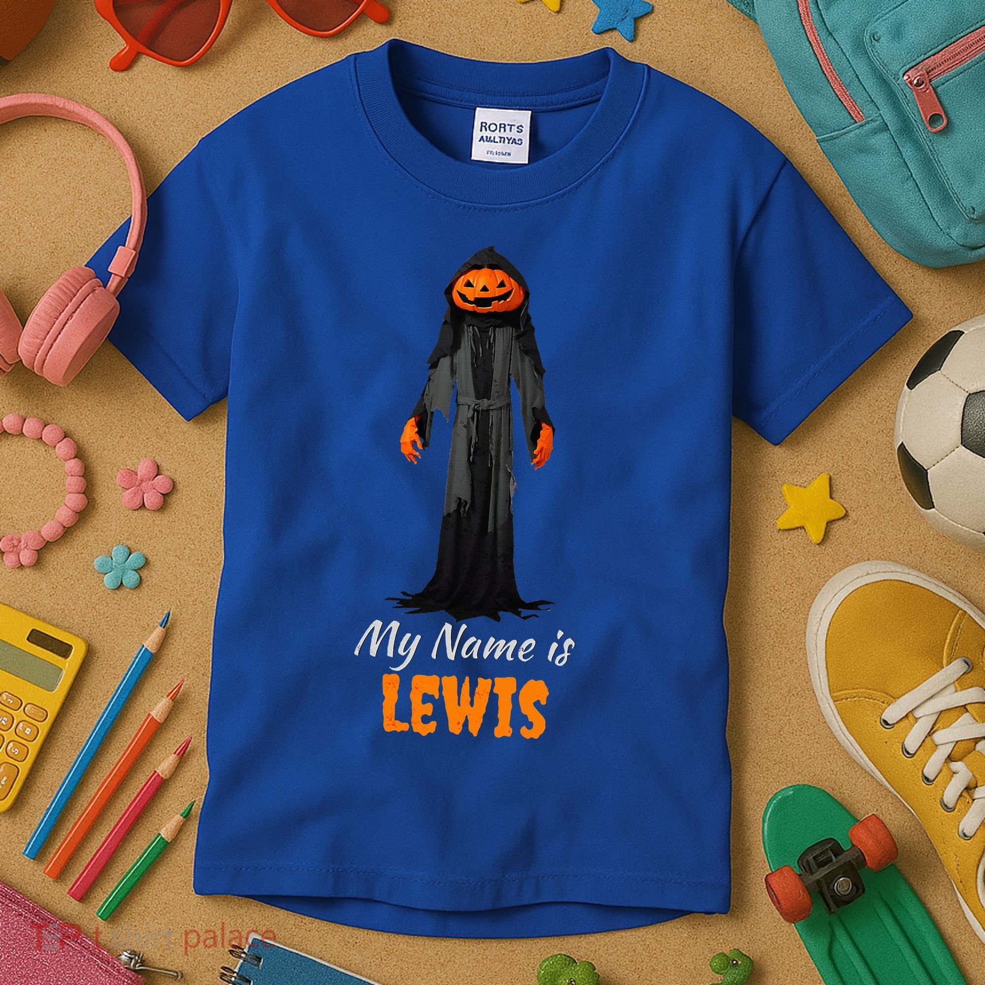 My Name Is Lewis Jack O Lantern Pumpkin Man Kids T-Shirt