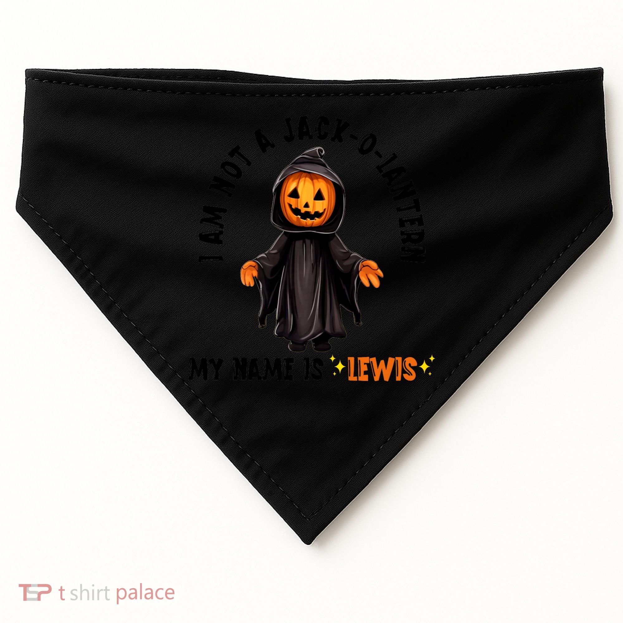 My Name Is Lewis Jack O Lantern Pumpkin Man Funny Lewis USA-Made Doggie Bandana