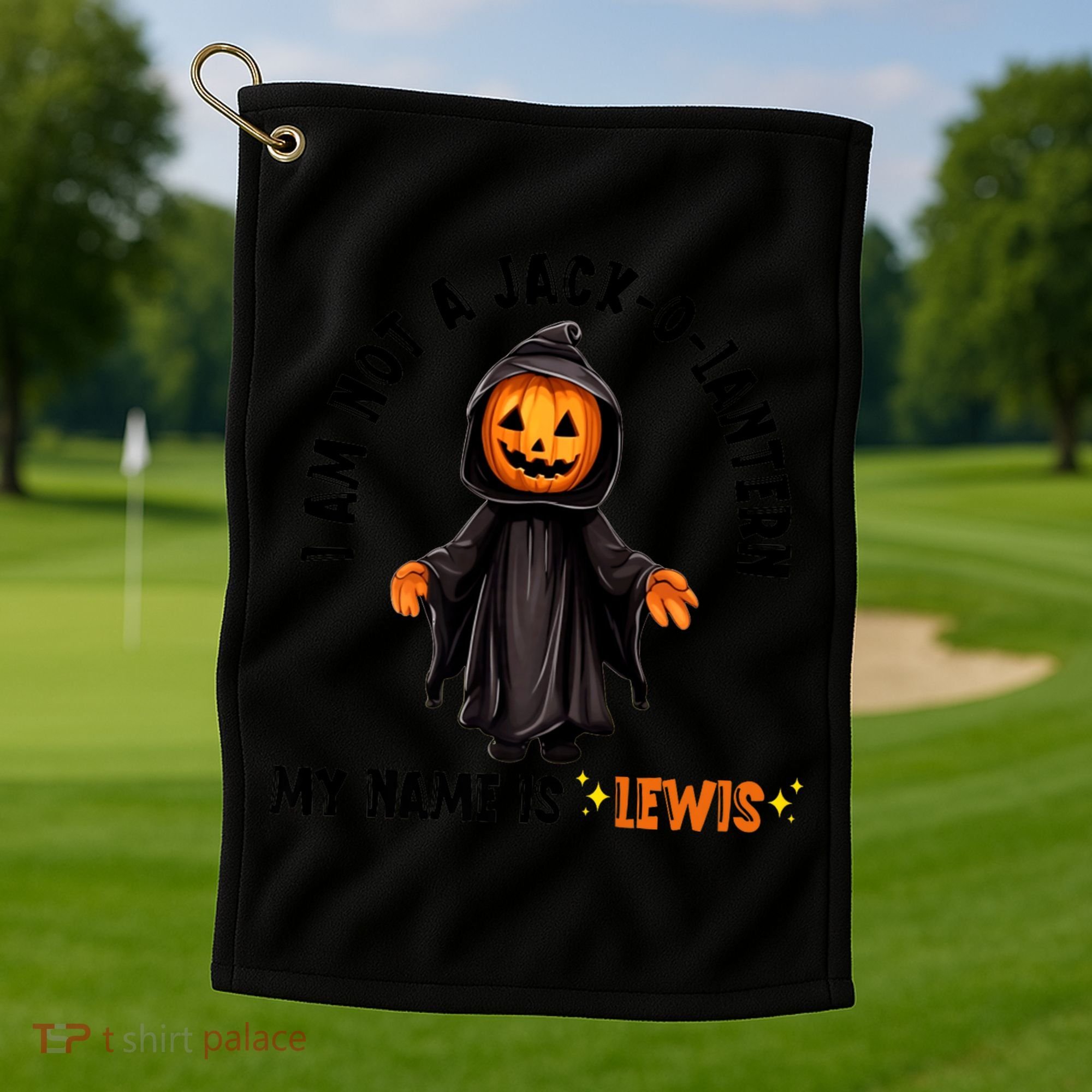 My Name Is Lewis Jack O Lantern Pumpkin Man Funny Lewis Golf Towel