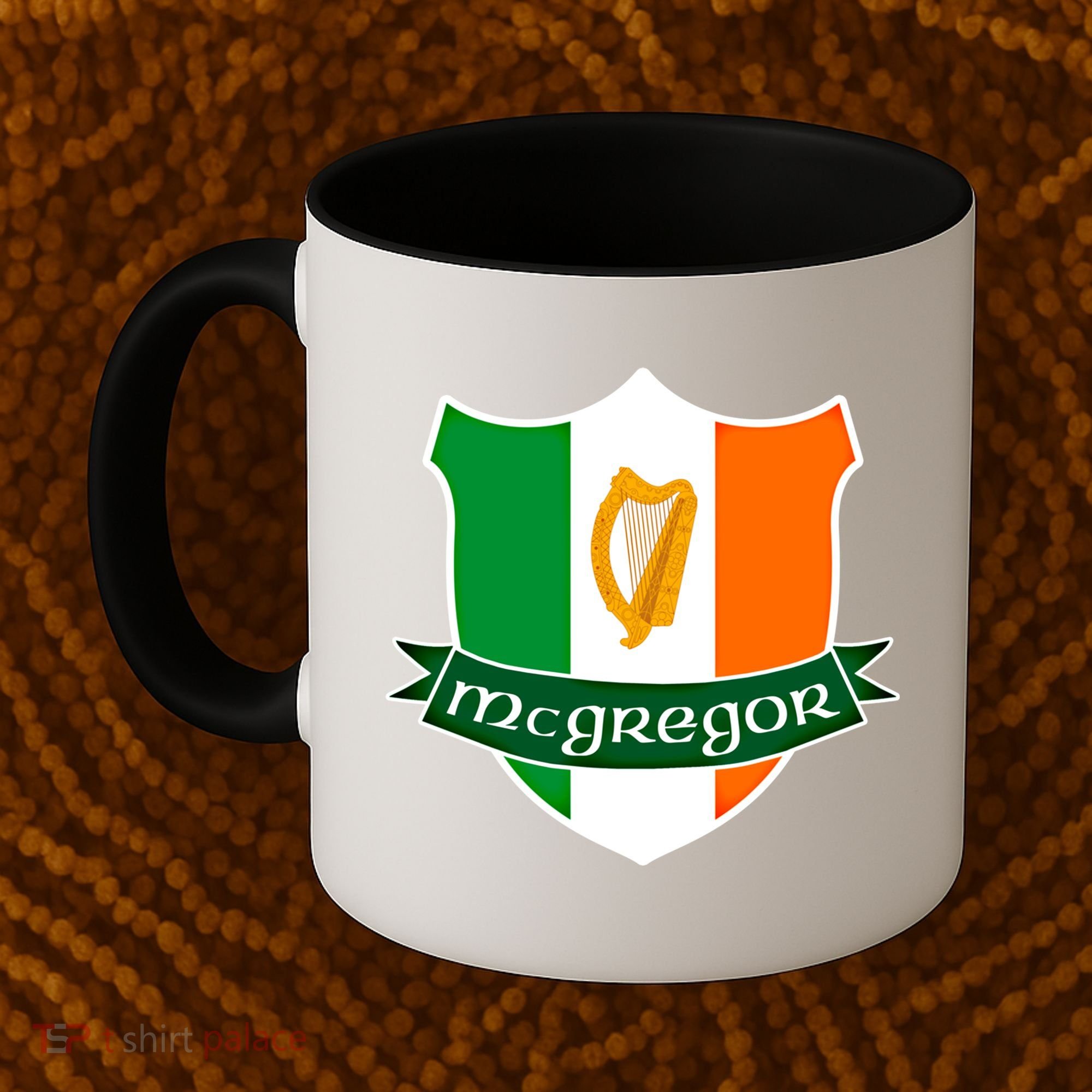 Mcgregor Name Irish Gift Irish Flag Harp Crest Coffee Mug
