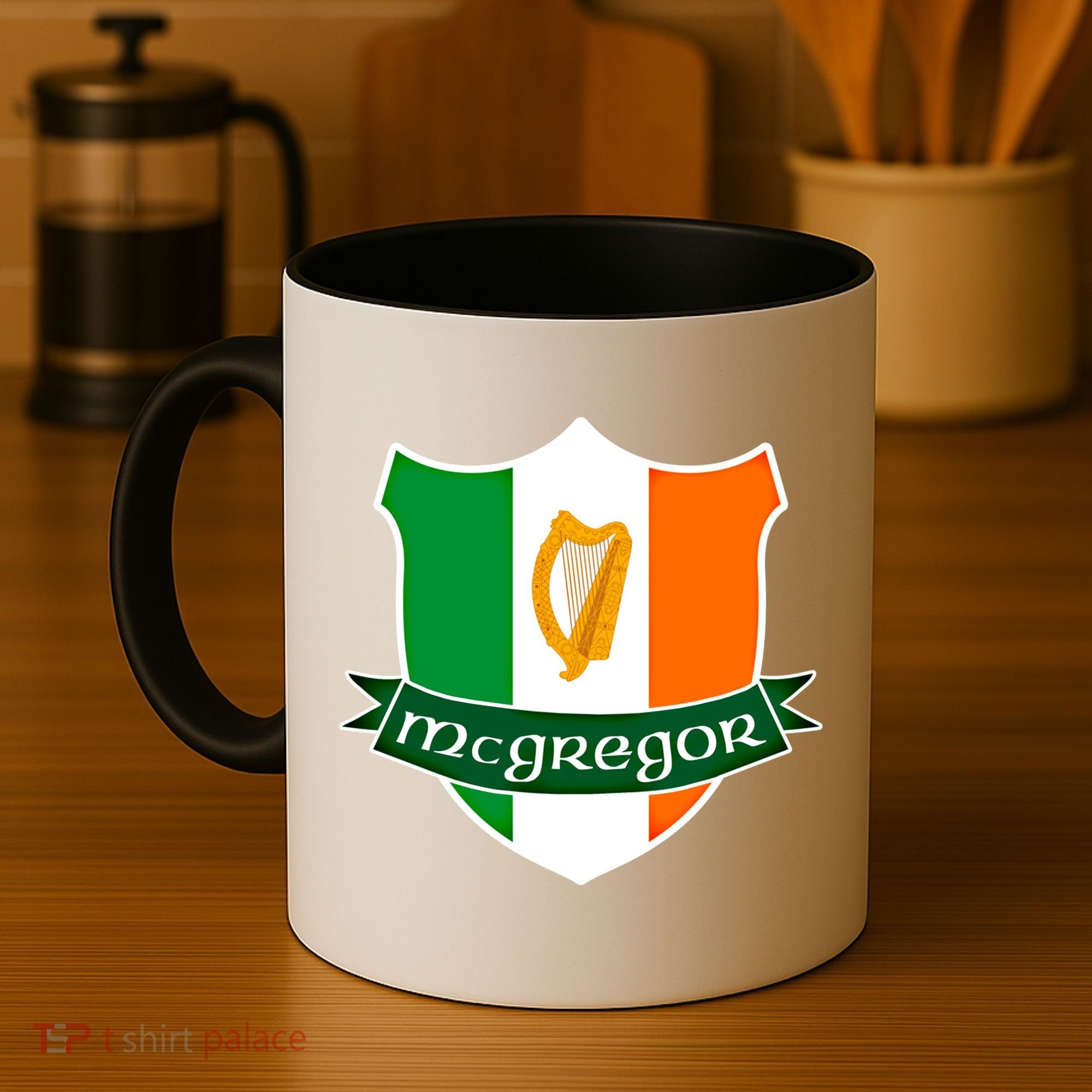 Mcgregor Name Irish Gift Irish Flag Harp Crest Coffee Mug