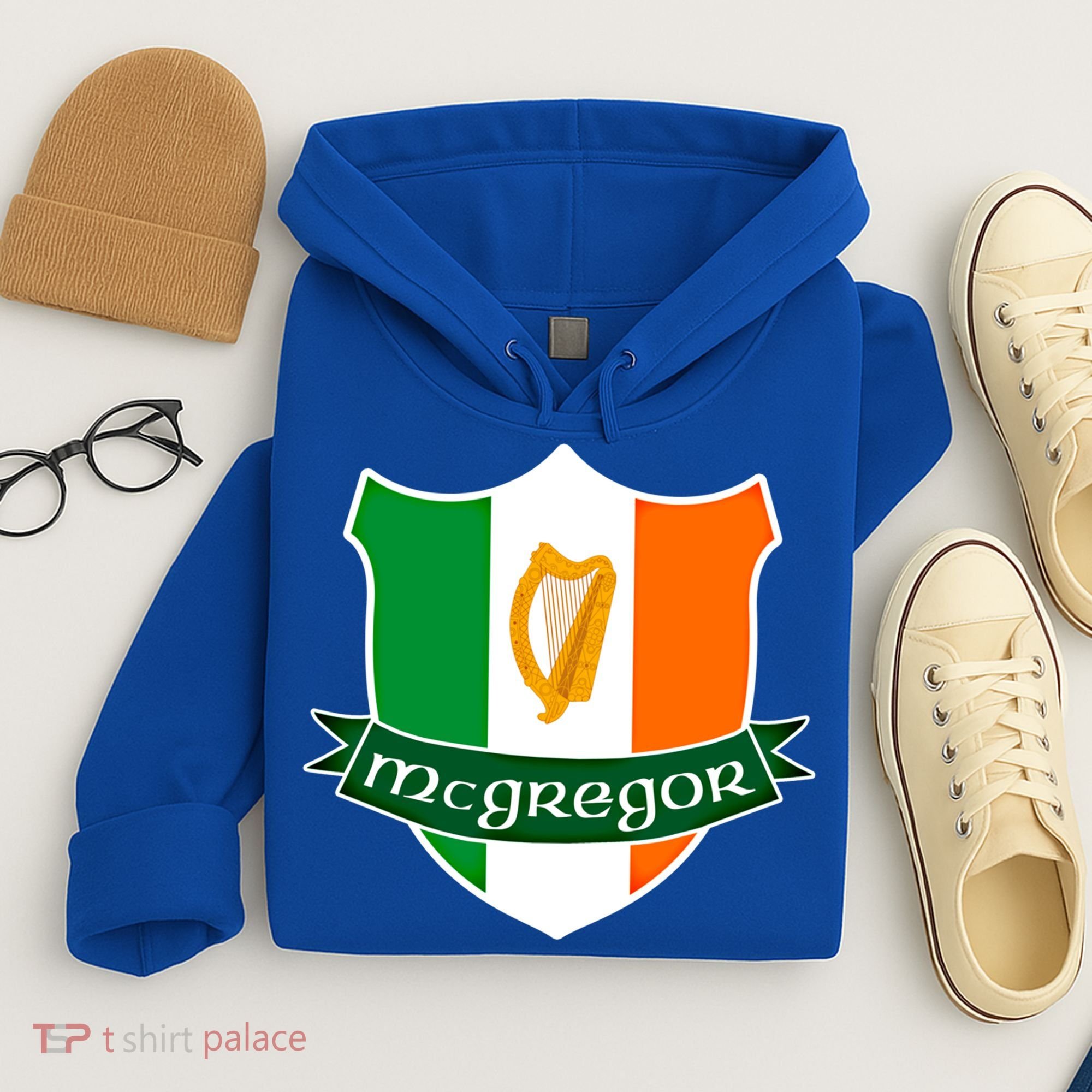 Mcgregor Name Irish Gift Irish Flag Harp Crest Hoodie