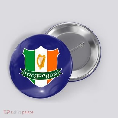 Mcgregor Name Irish Gift Irish Flag Harp Crest Button