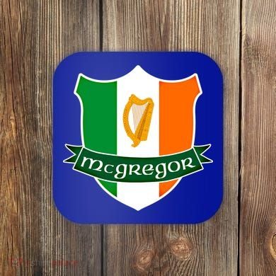 Mcgregor Name Irish Gift Irish Flag Harp Crest Coaster