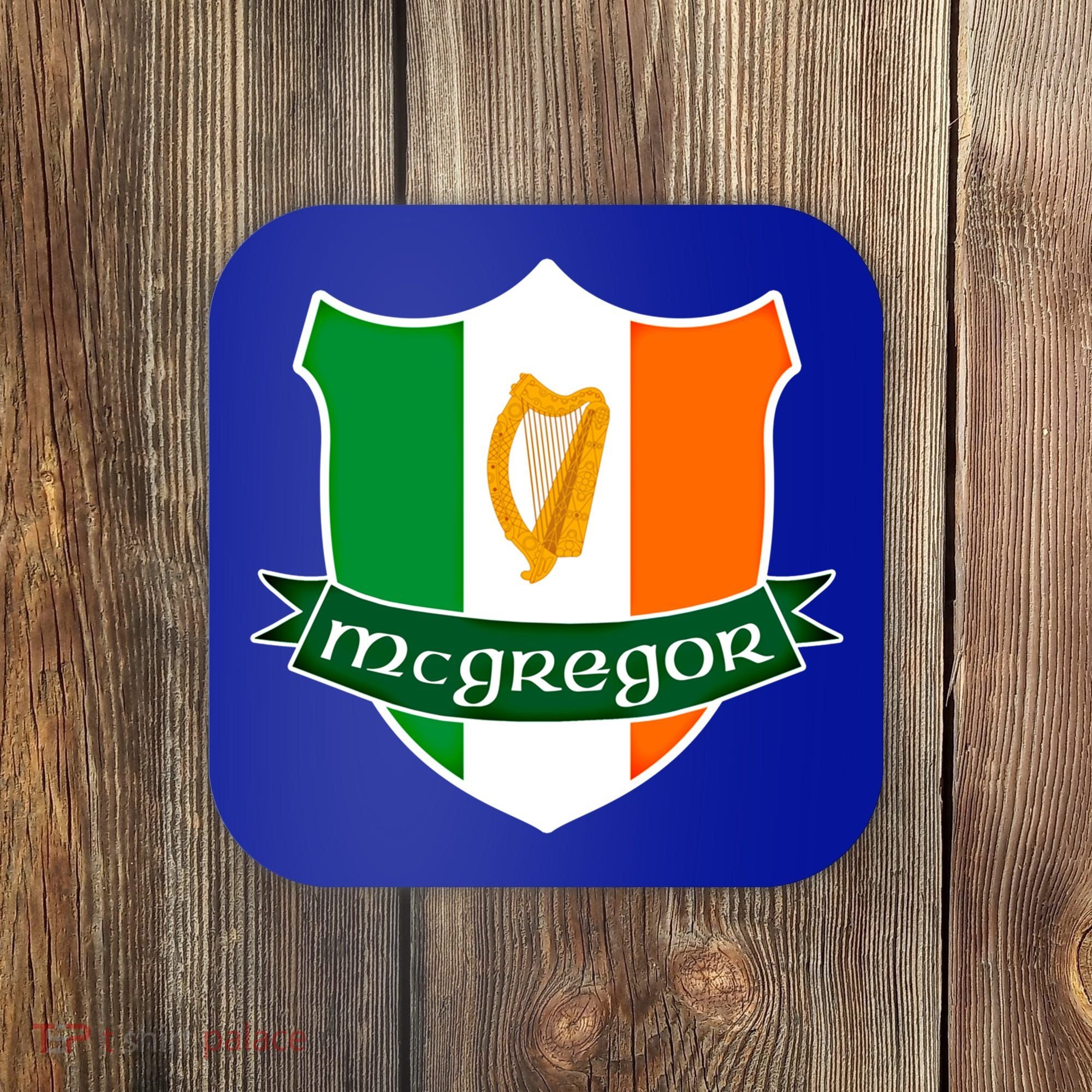 Mcgregor Name Irish Gift Irish Flag Harp Crest Coaster
