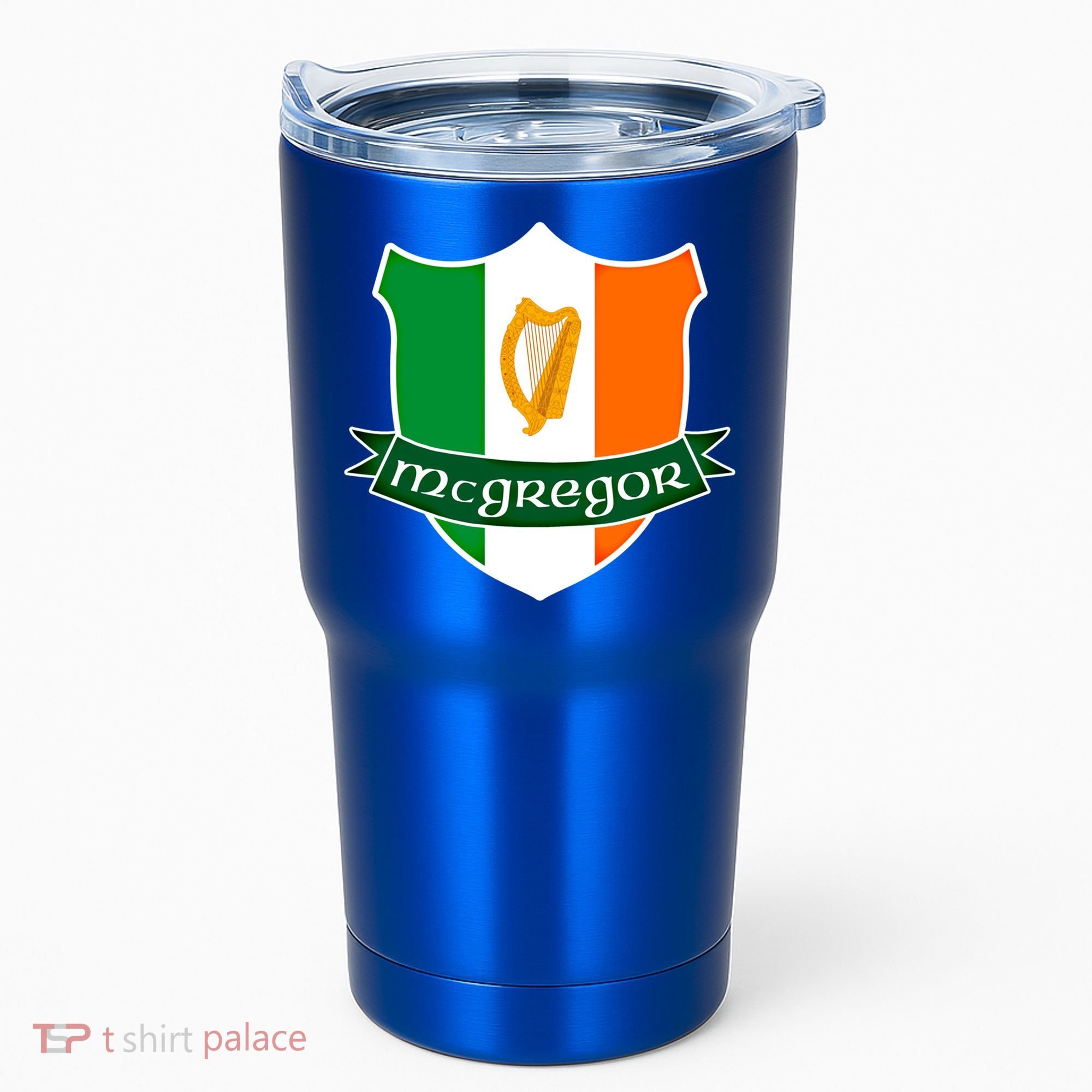 Mcgregor Name Irish Gift Irish Flag Harp Crest Tumbler