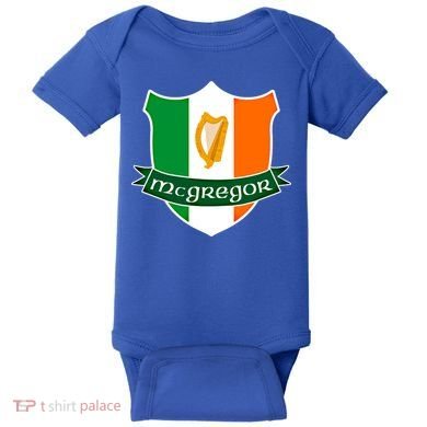 Mcgregor Name Irish Gift Irish Flag Harp Crest Baby Bodysuit