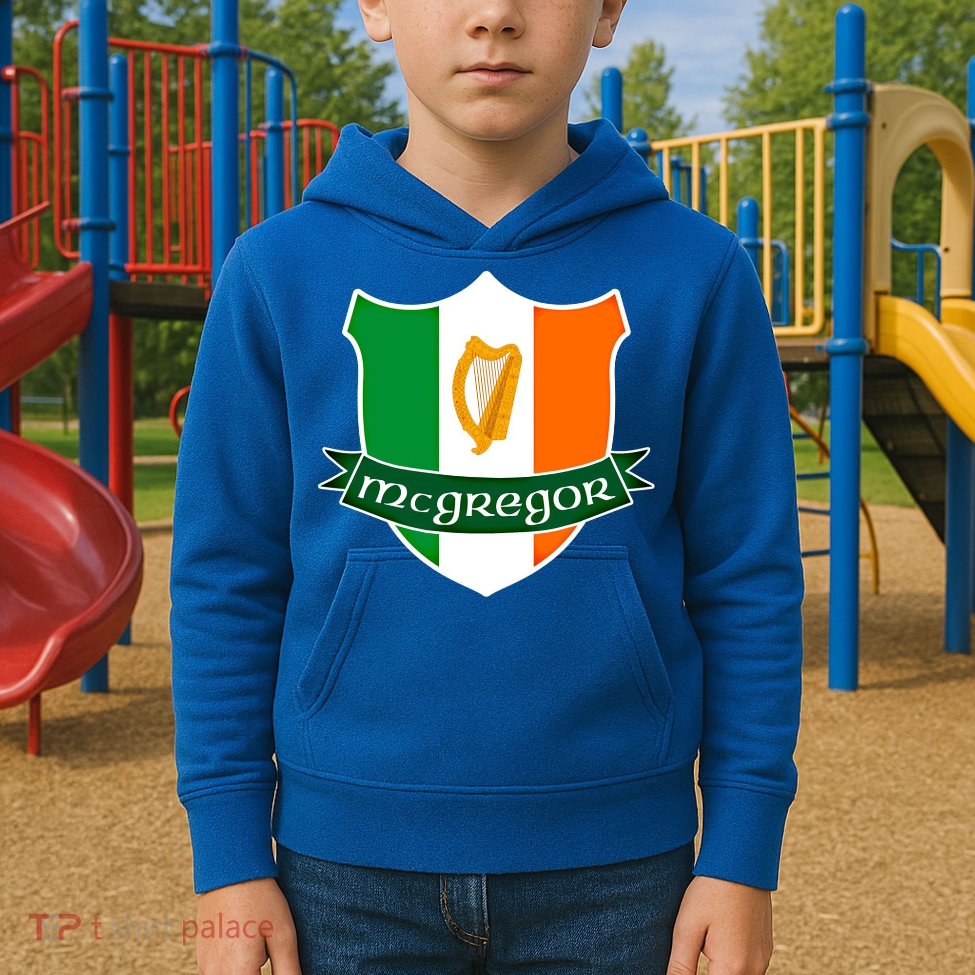 Mcgregor Name Irish Gift Irish Flag Harp Crest Kids Hoodie