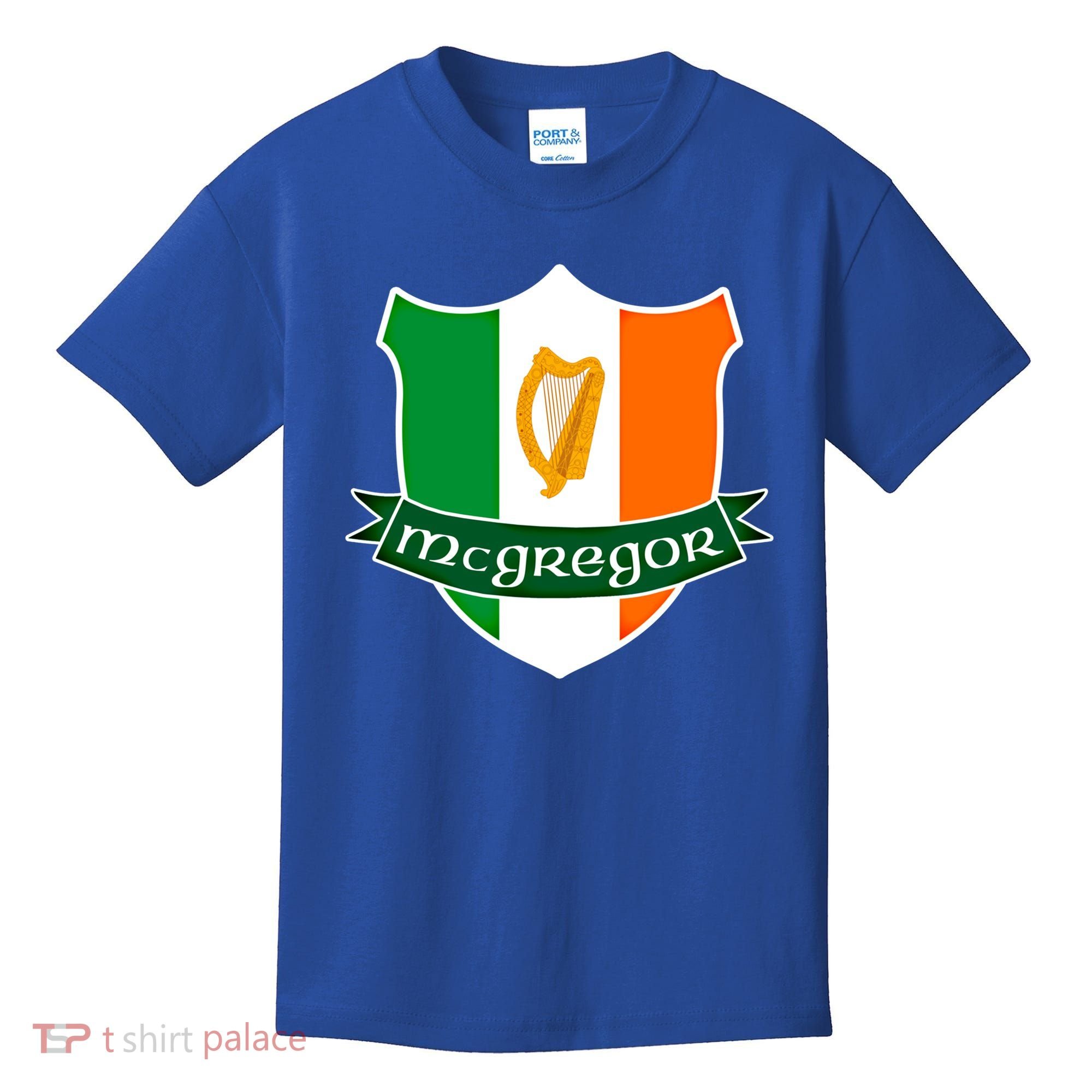 Mcgregor Name Irish Gift Irish Flag Harp Crest Kids T-Shirt