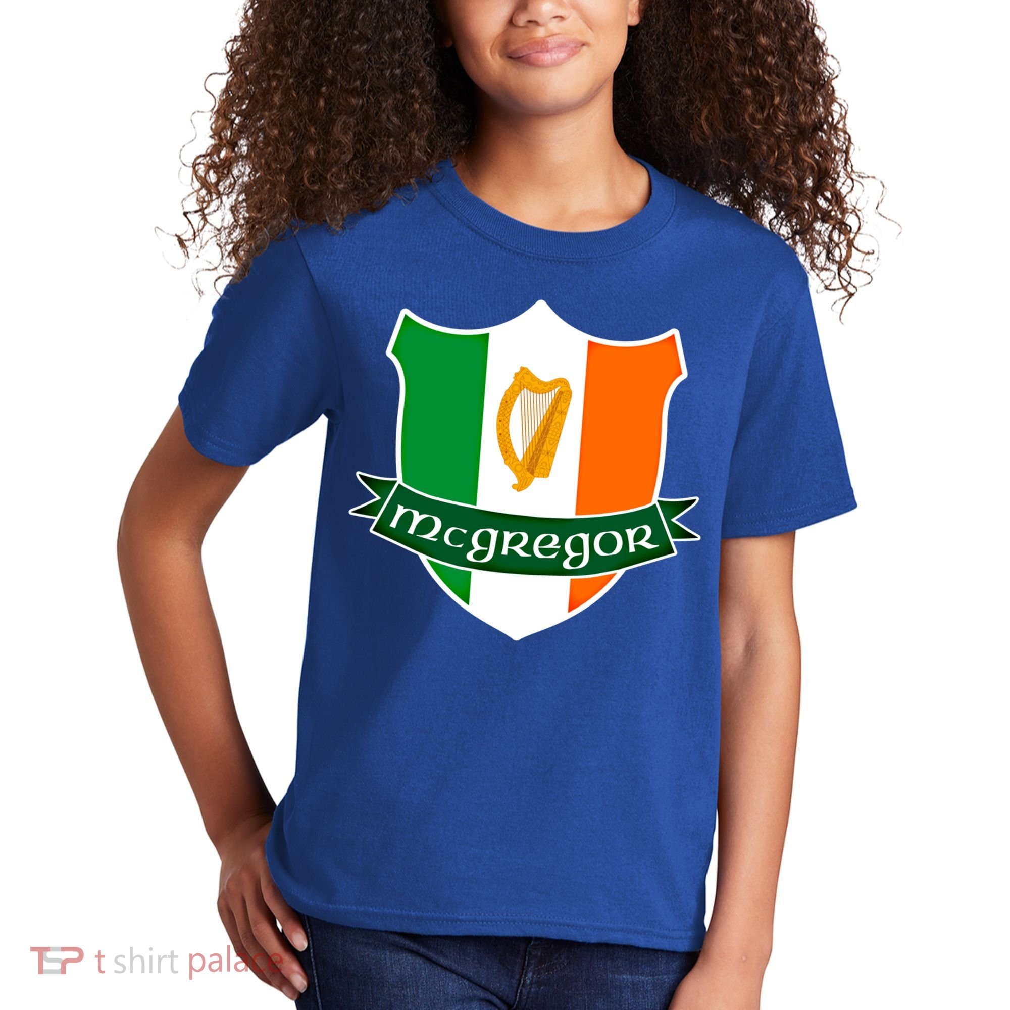 Mcgregor Name Irish Gift Irish Flag Harp Crest Kids T-Shirt