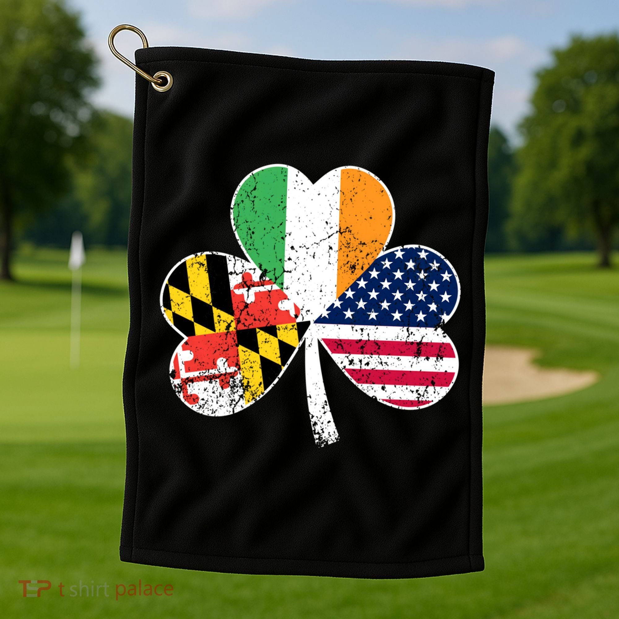 Maryland Native Irish American Flag Shamrock St Patricks Day Cute Gift Golf Towel