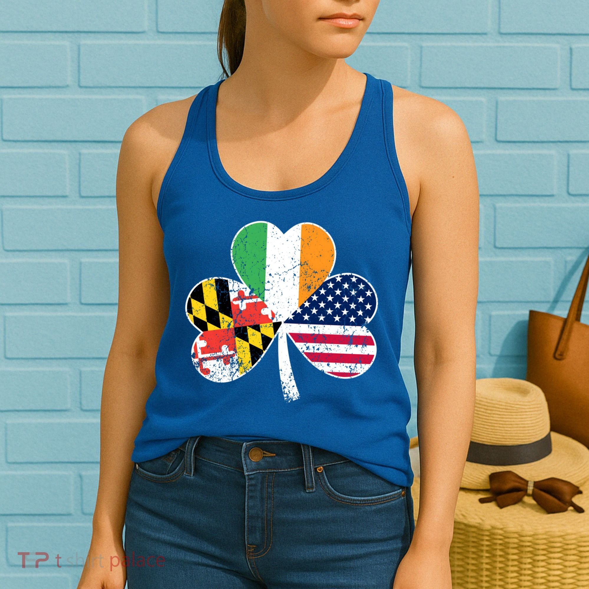 Maryland Native Irish American Flag Shamrock St Patricks Day Cute Gift Women's Tank Top