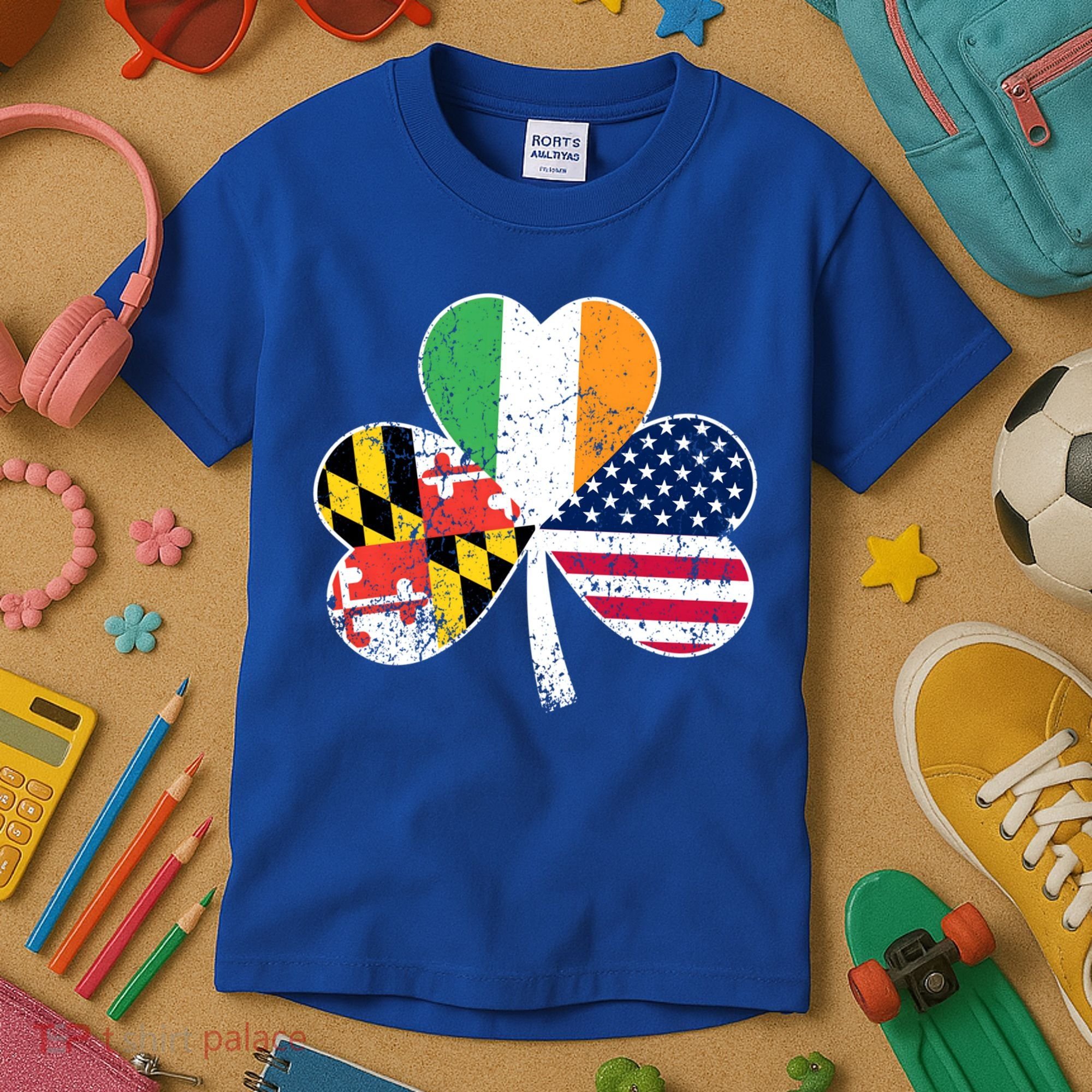 Maryland Native Irish American Flag Shamrock St Patricks Day Cute Gift Kids T-Shirt
