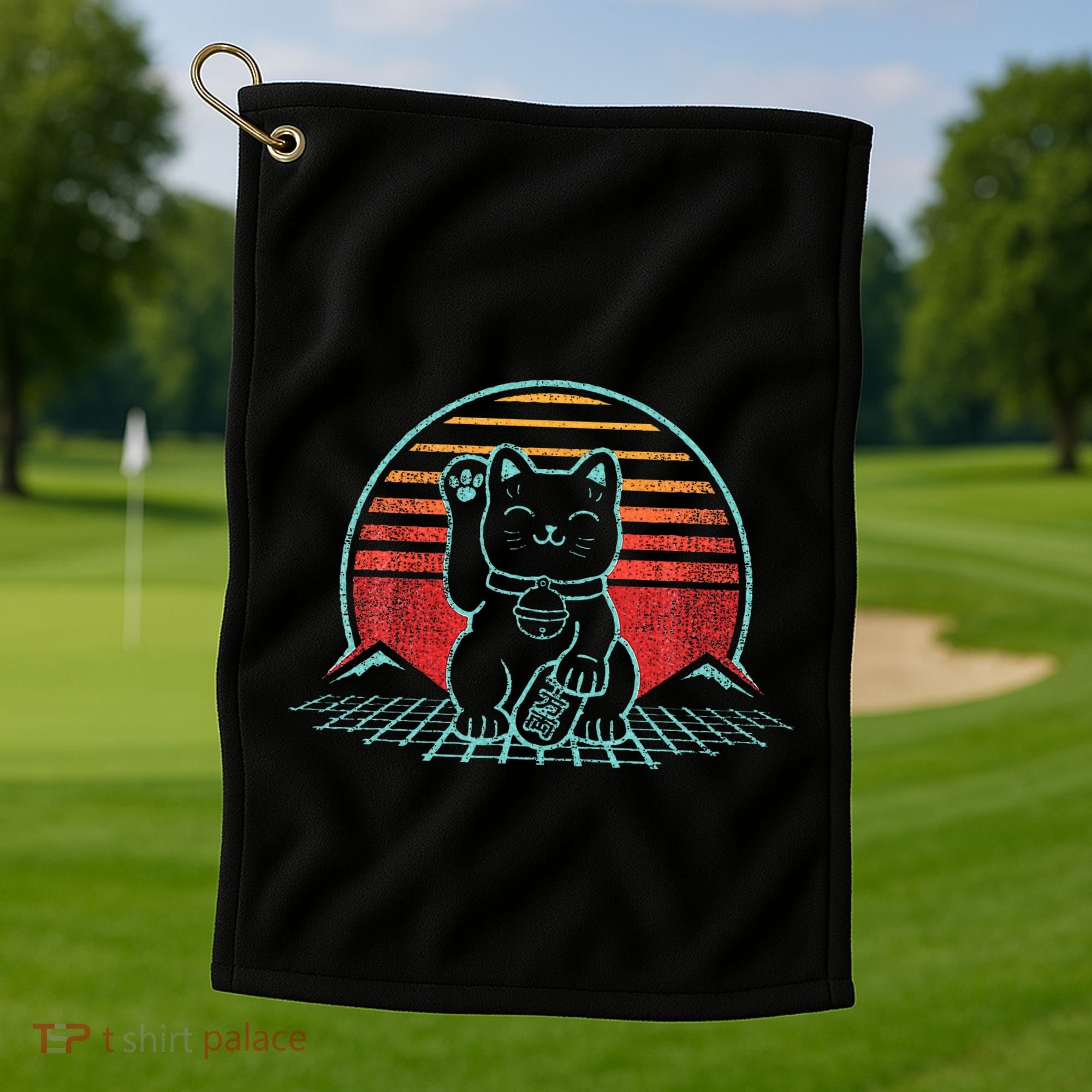 Maneki Neko Japanese Lucky Cat Retro Aesthetic Kawaii Golf Towel