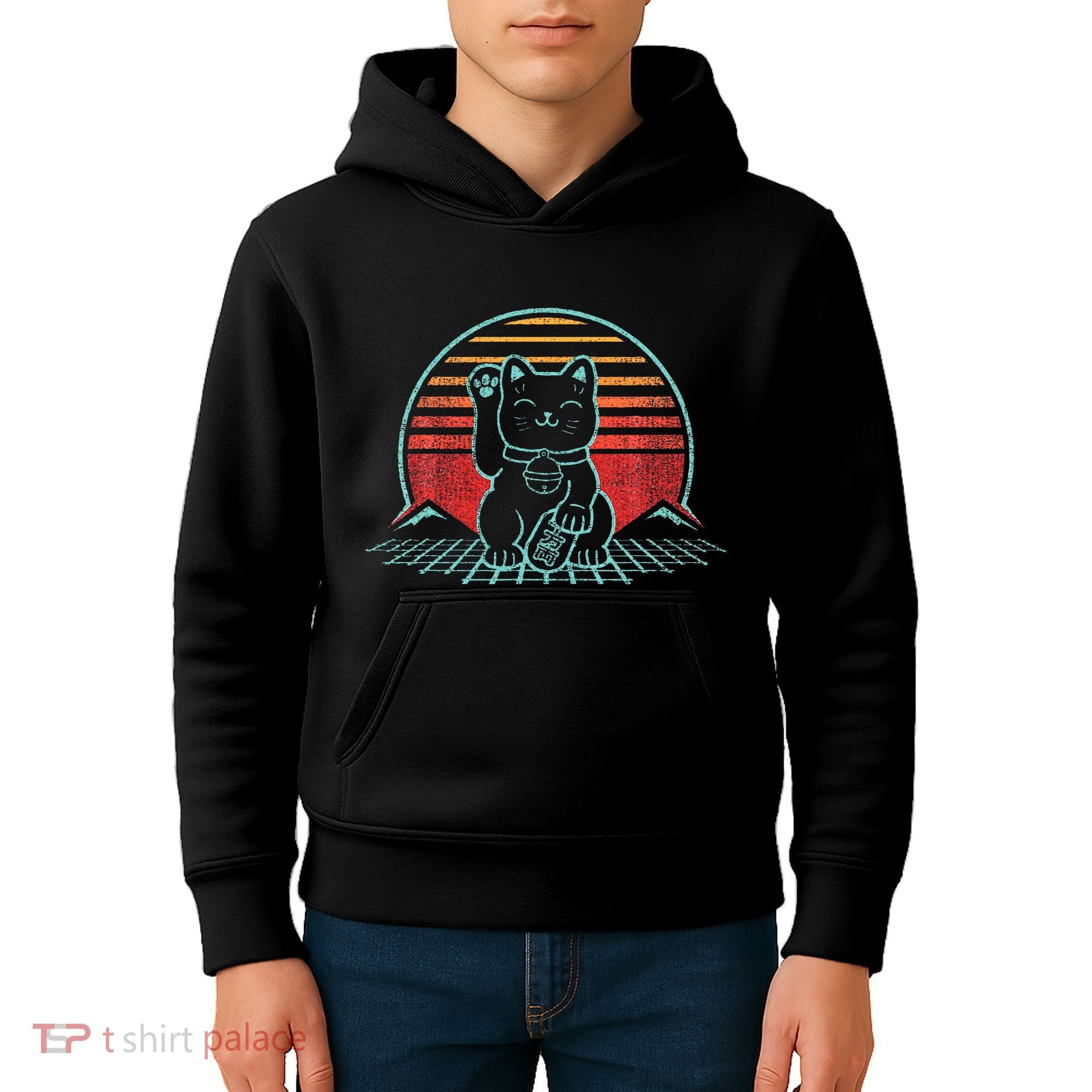 Maneki Neko Japanese Lucky Cat Retro Aesthetic Kawaii Kids Hoodie