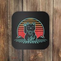 Maneki Neko Japanese Lucky Cat Retro Aesthetic Kawaii  Coaster thumb 0