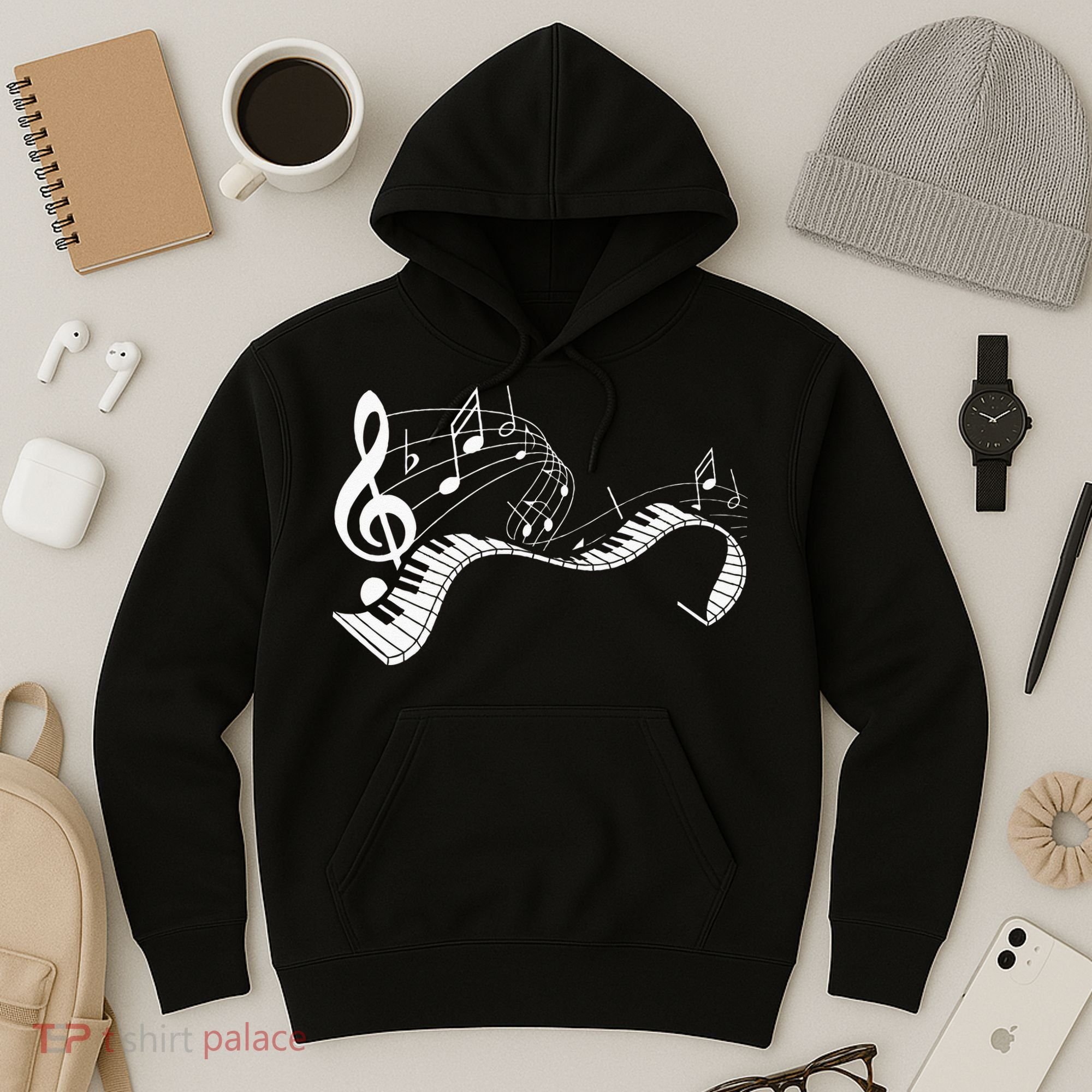 Music Notes Keyboard Pianist Classical Musician Piano Hoodie